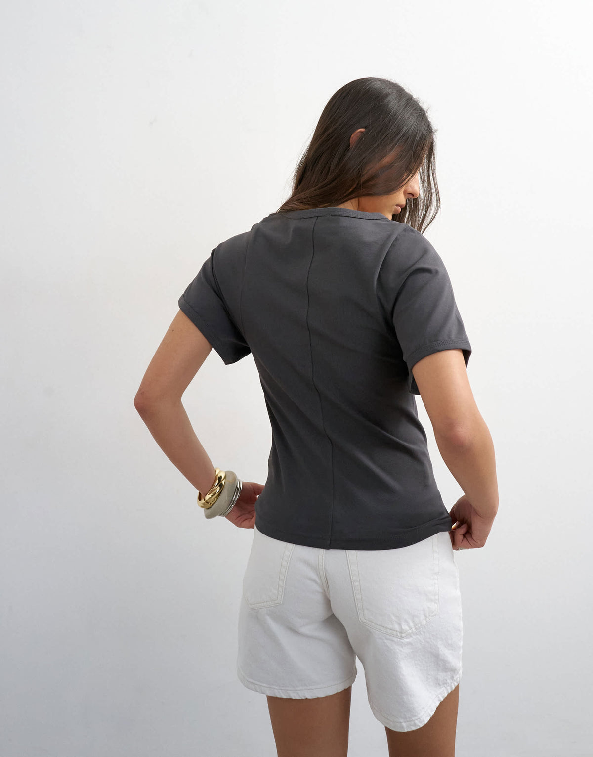 Topshop scoop neck sculpted t-shirt in slate