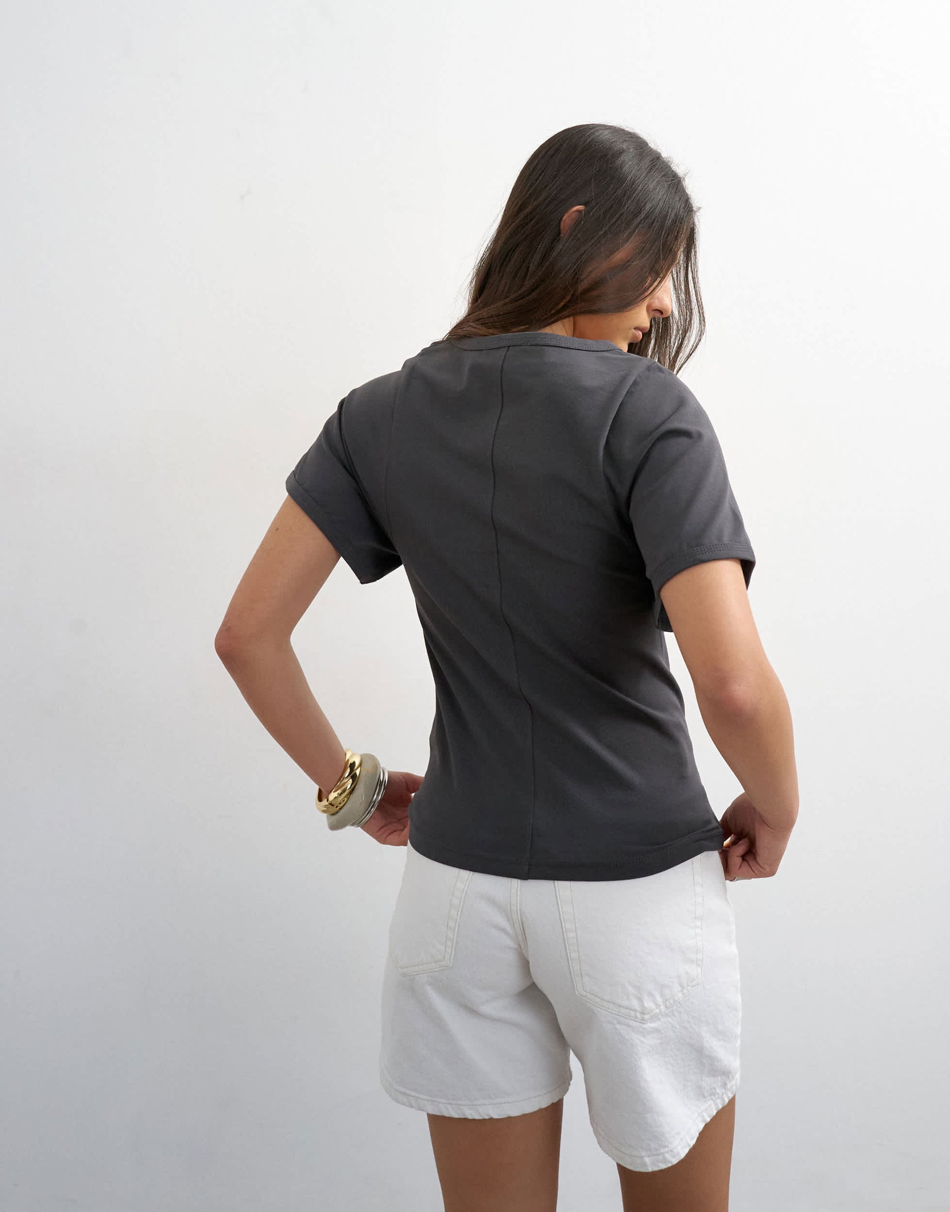 Topshop scoop neck sculpted t-shirt in slate