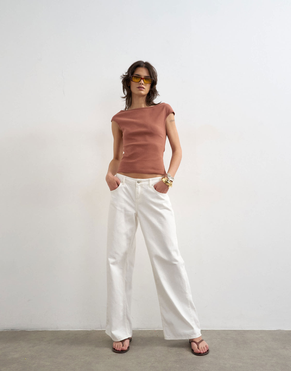 Topshop 90's boat neck vest in pecan