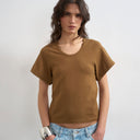Topshop scoop neck sculpted t-shirt in dark olive