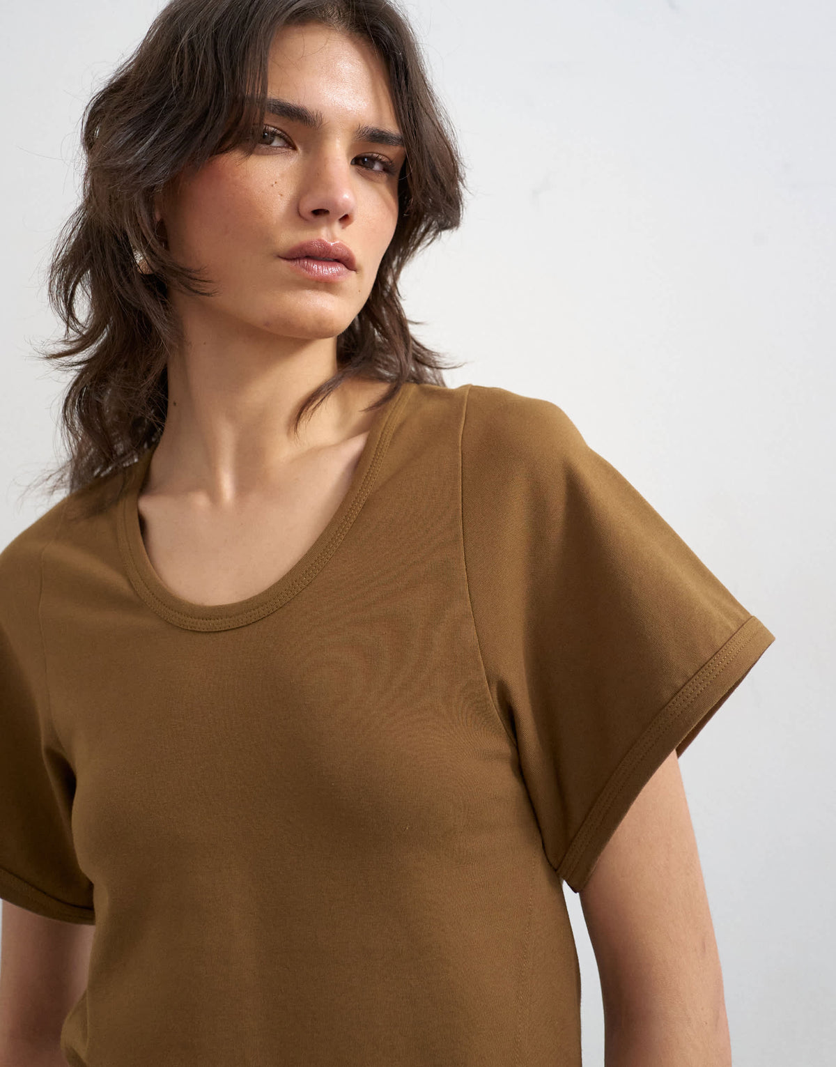Topshop scoop neck sculpted t-shirt in dark olive