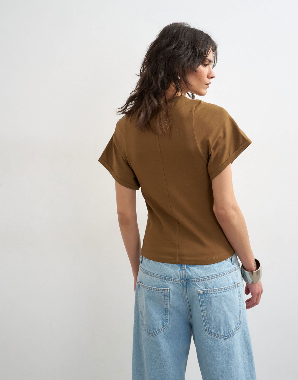 Topshop scoop neck sculpted t-shirt in dark olive