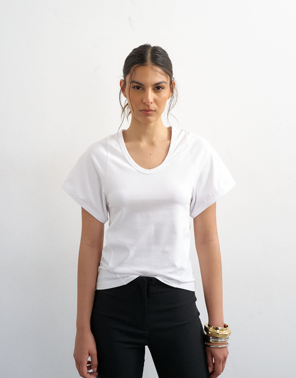 Topshop scoop neck sculpted t-shirt in white