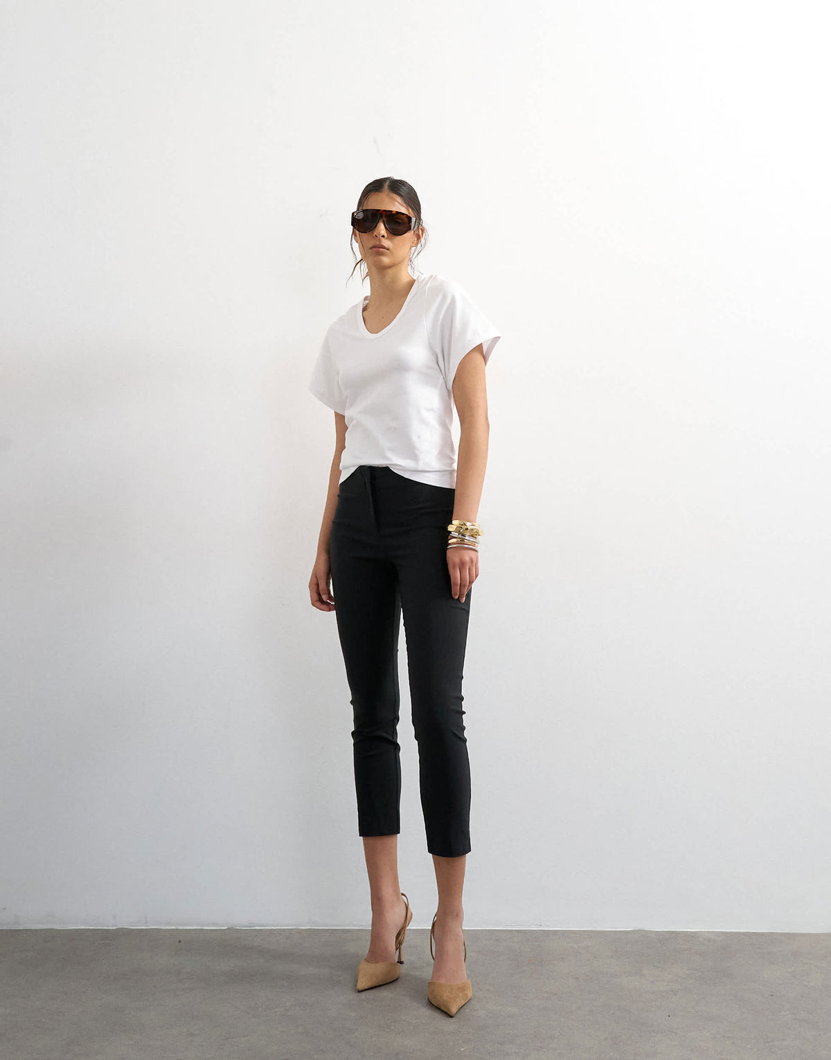 Topshop scoop neck sculpted t-shirt in white