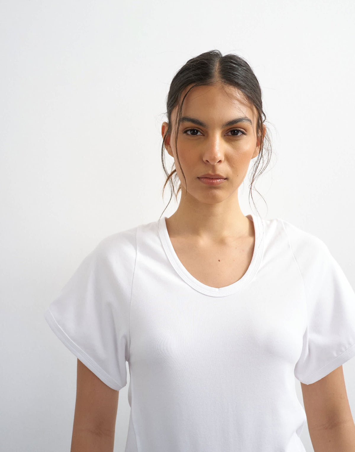 Topshop scoop neck sculpted t-shirt in white