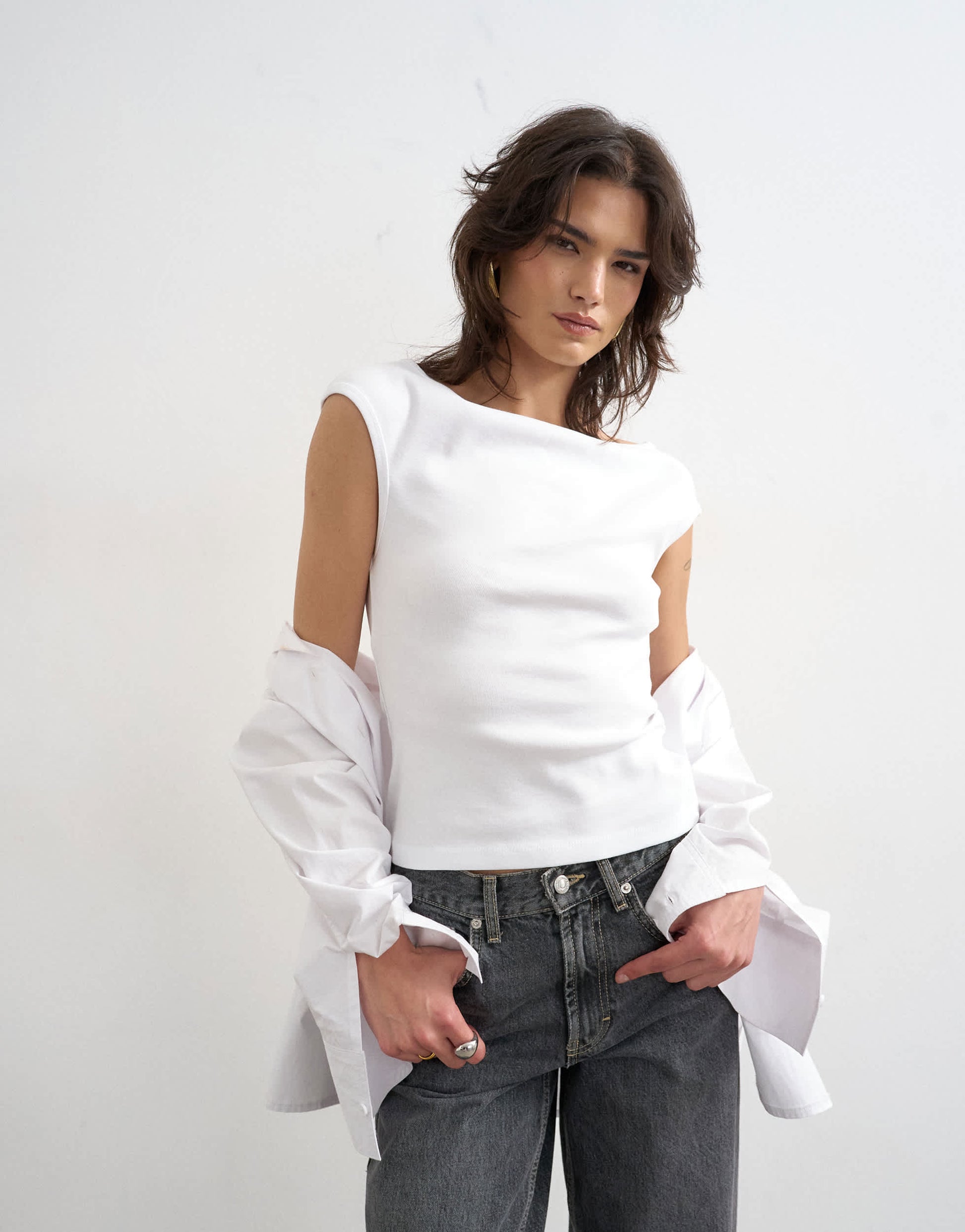 Topshop 90's boat neck vest in white