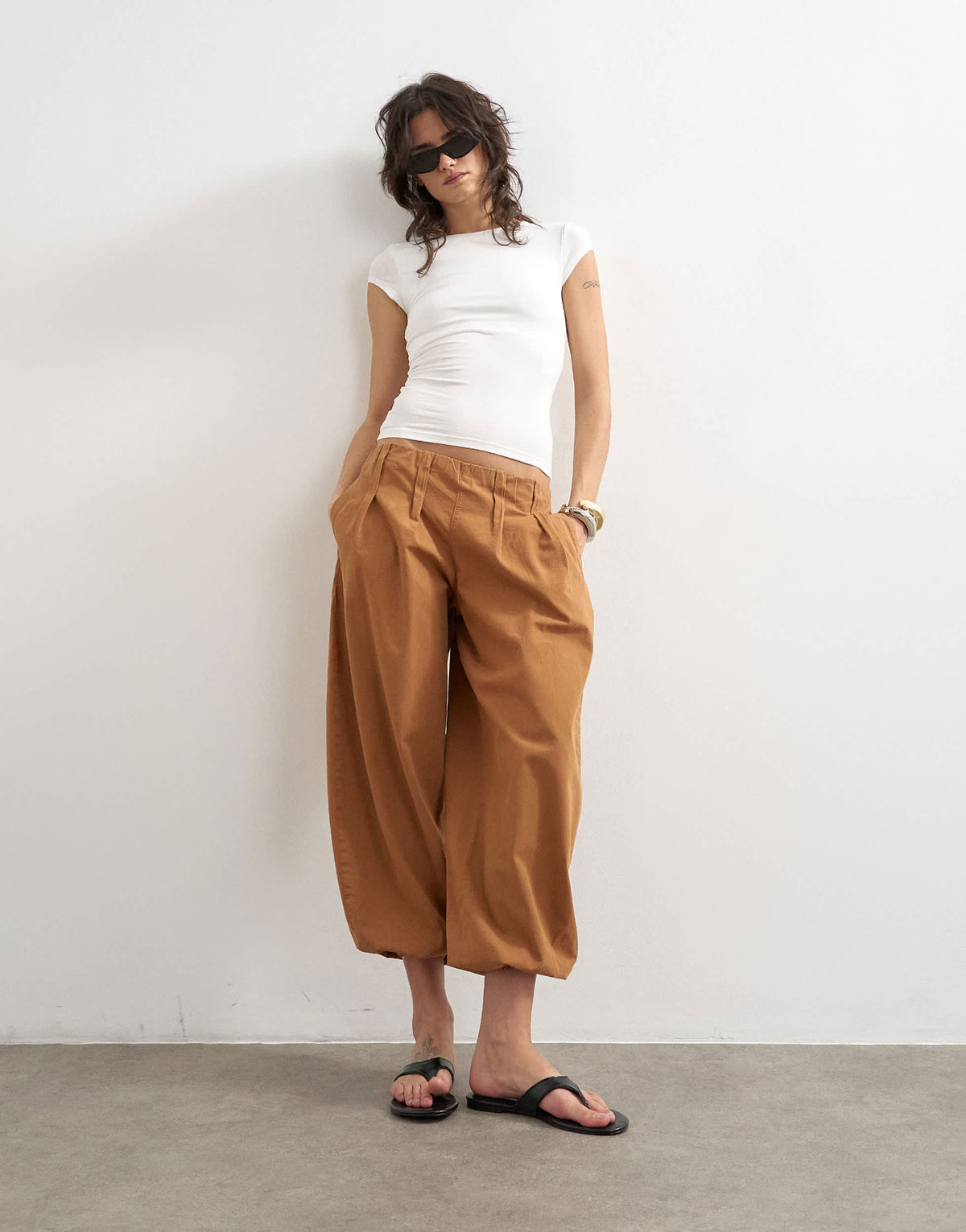 Topshop poplin balloon trouser in tan