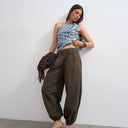 Topshop poplin balloon trouser in chocolate