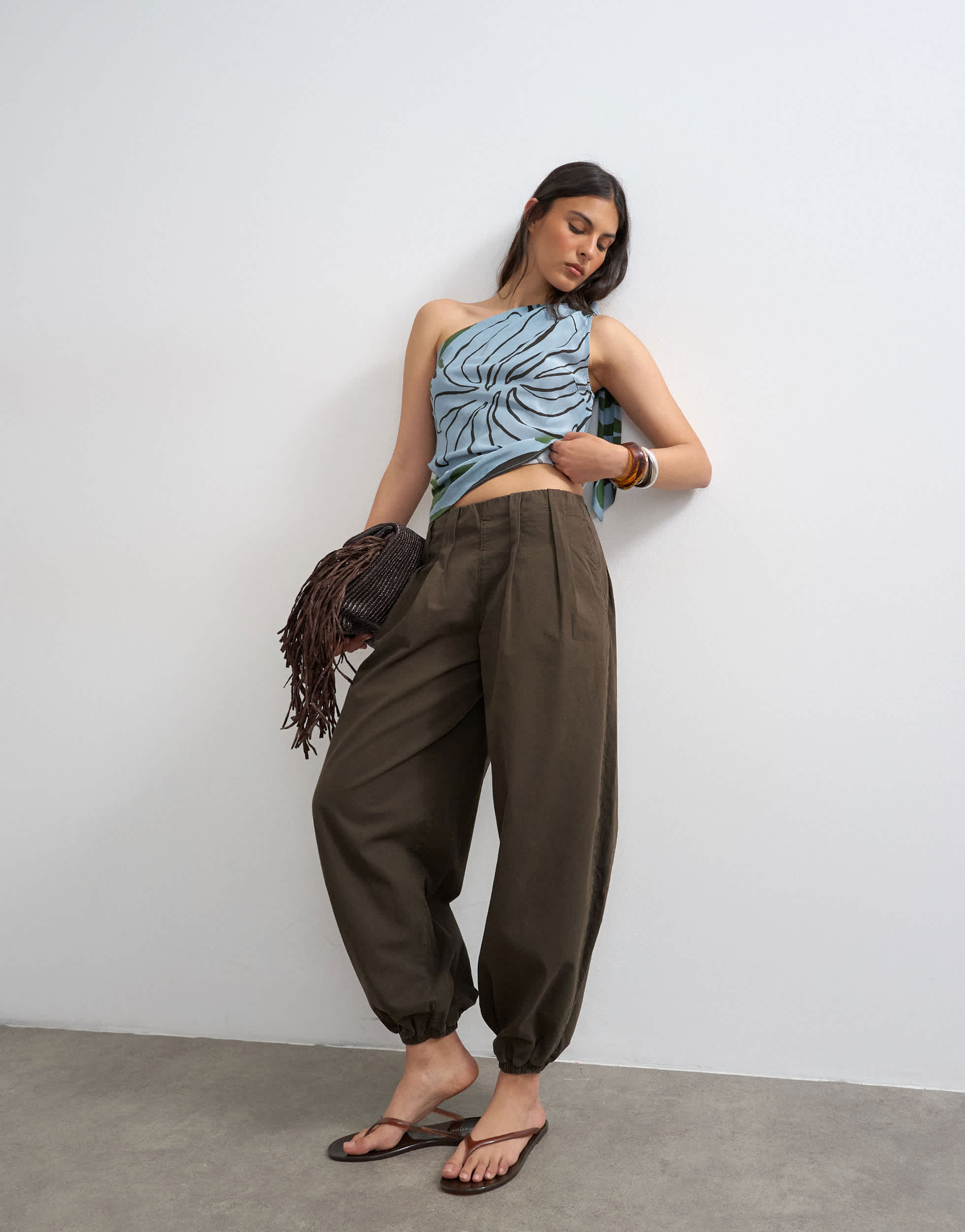 Topshop poplin balloon trouser in chocolate