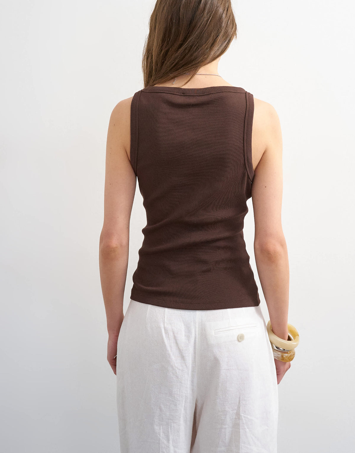 Topshop slash neck racer vest in dark chocolate