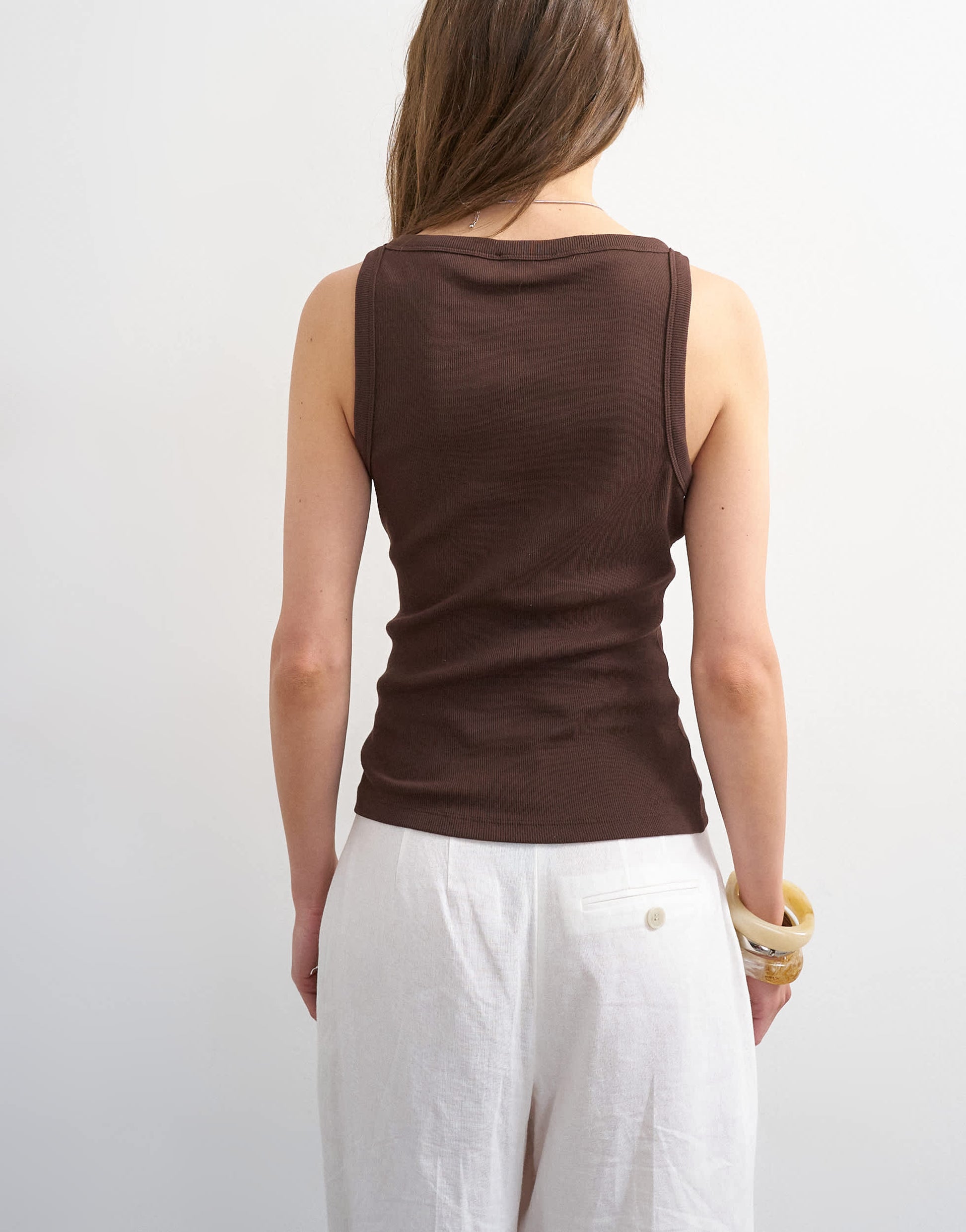 Topshop slash neck racer vest in dark chocolate