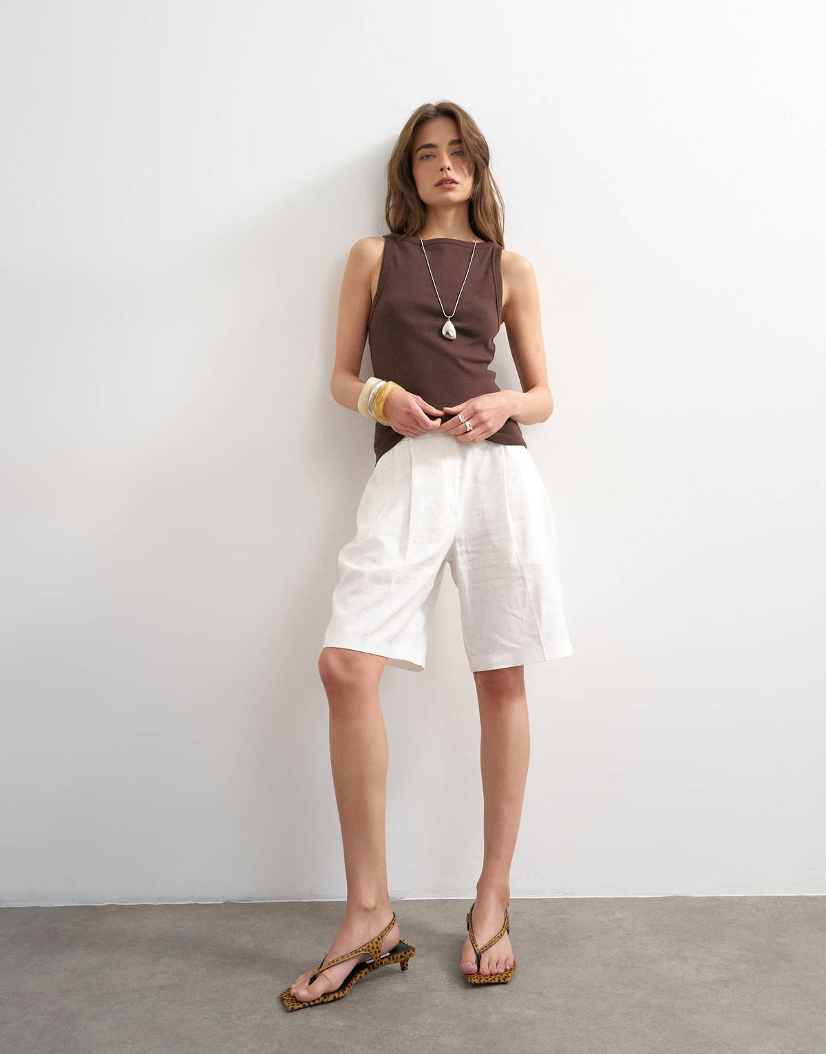 Topshop slash neck racer vest in dark chocolate