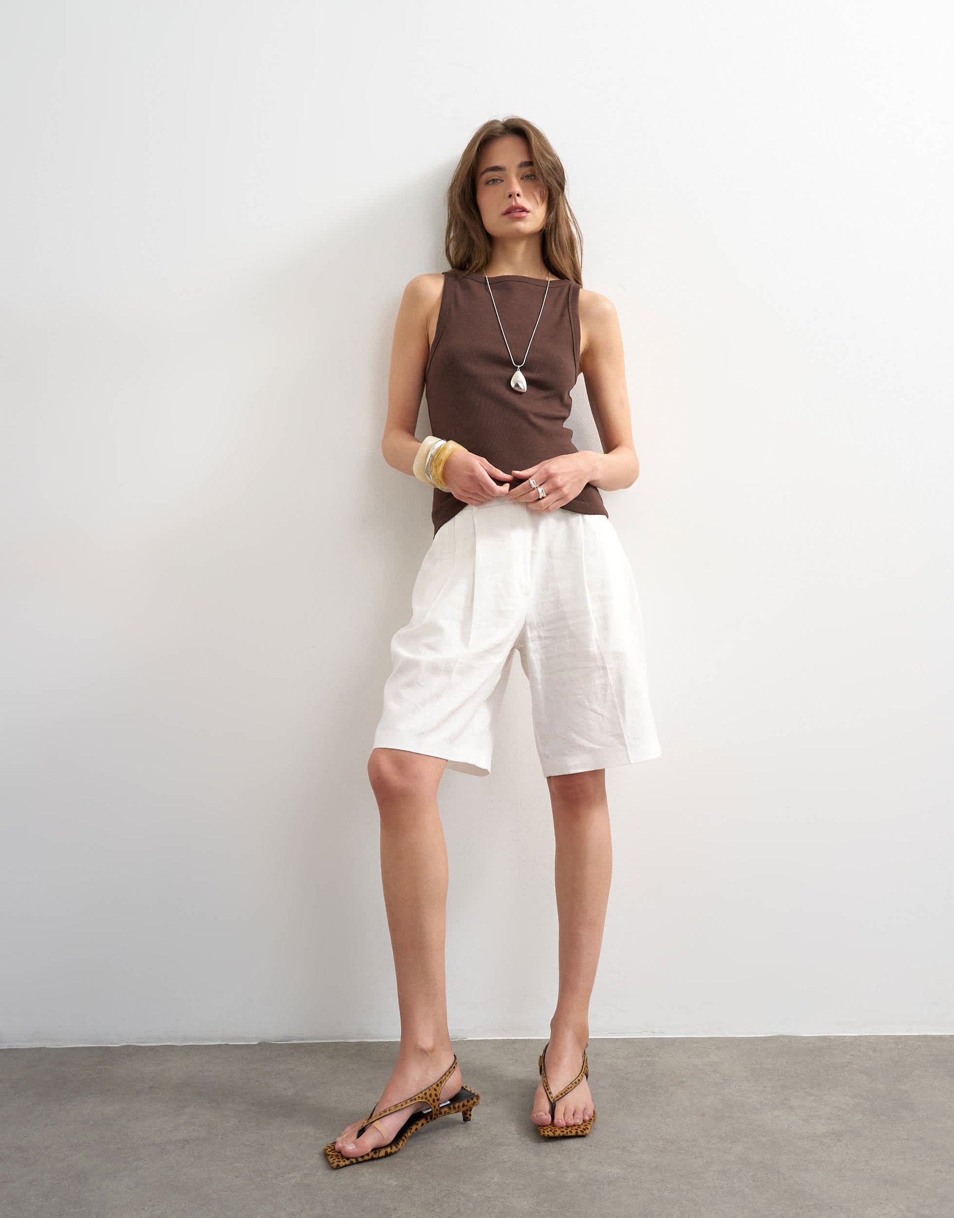 Topshop slash neck racer vest in dark chocolate