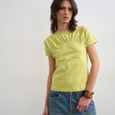Topshop gathered yoke cap sleeve t-shirt in lime