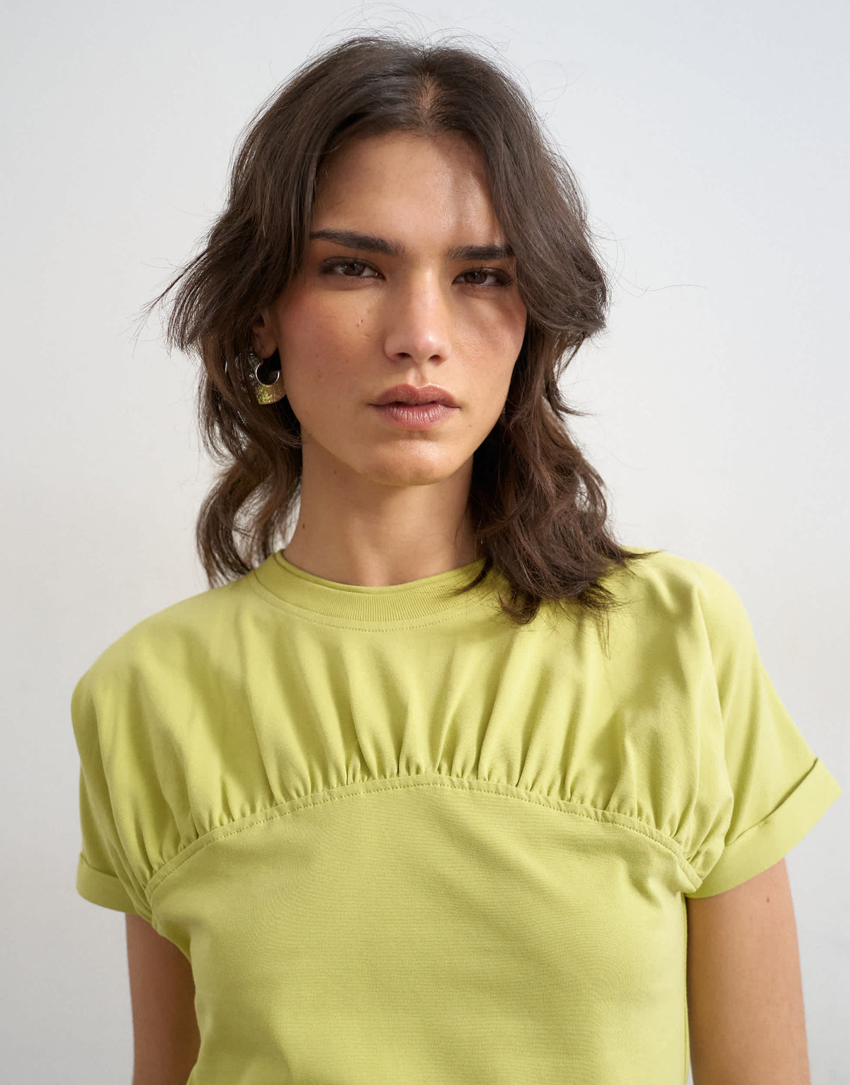 Topshop gathered yoke cap sleeve t-shirt in lime