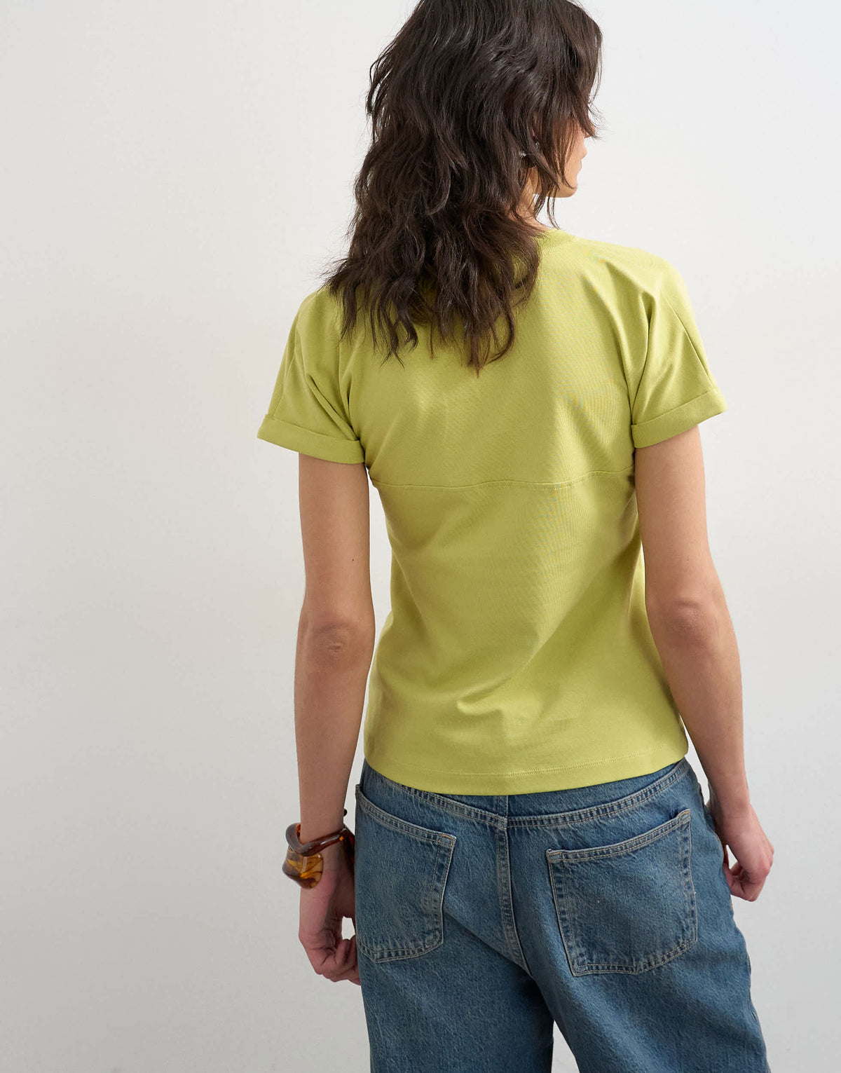 Topshop gathered yoke cap sleeve t-shirt in lime