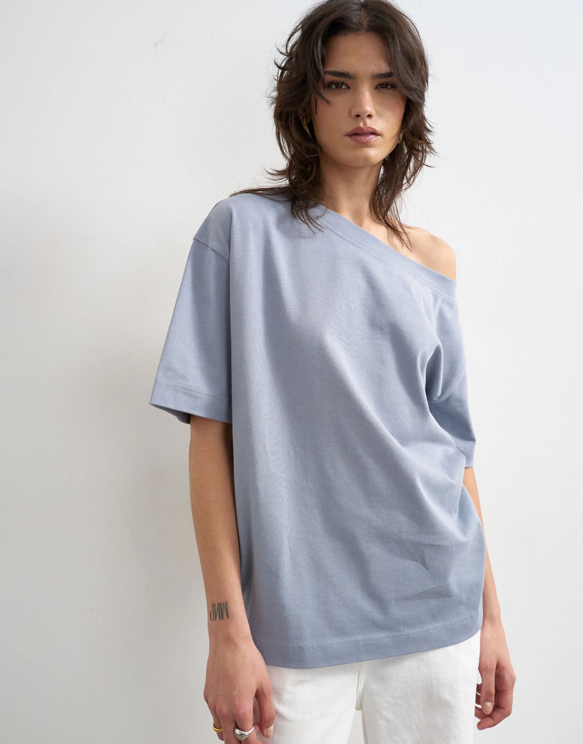 Topshop fallen shoulder t-shirt in dusty blue
