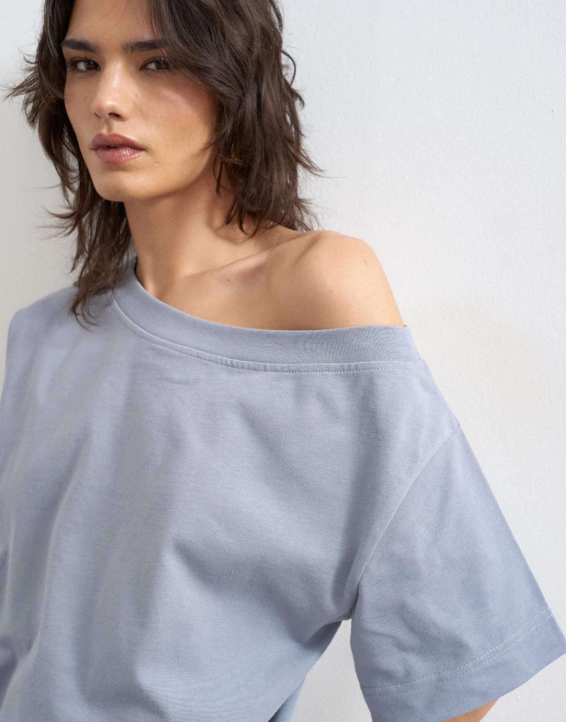 Topshop fallen shoulder t-shirt in dusty blue
