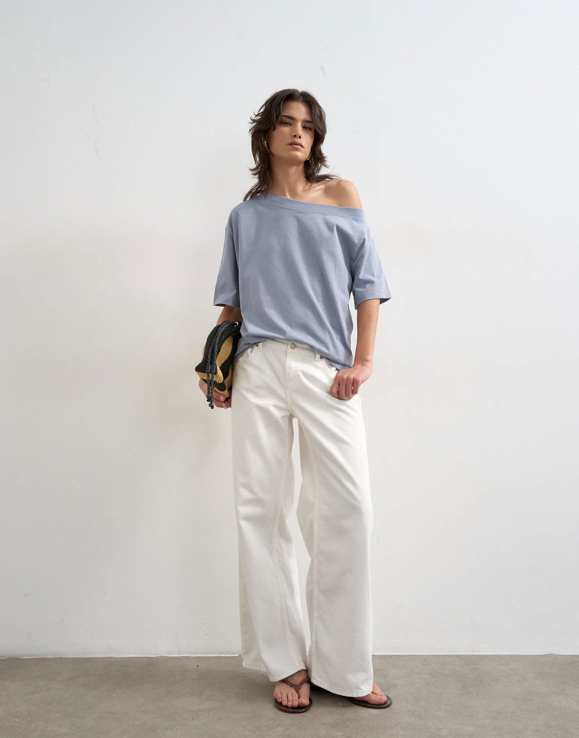 Topshop fallen shoulder t-shirt in dusty blue