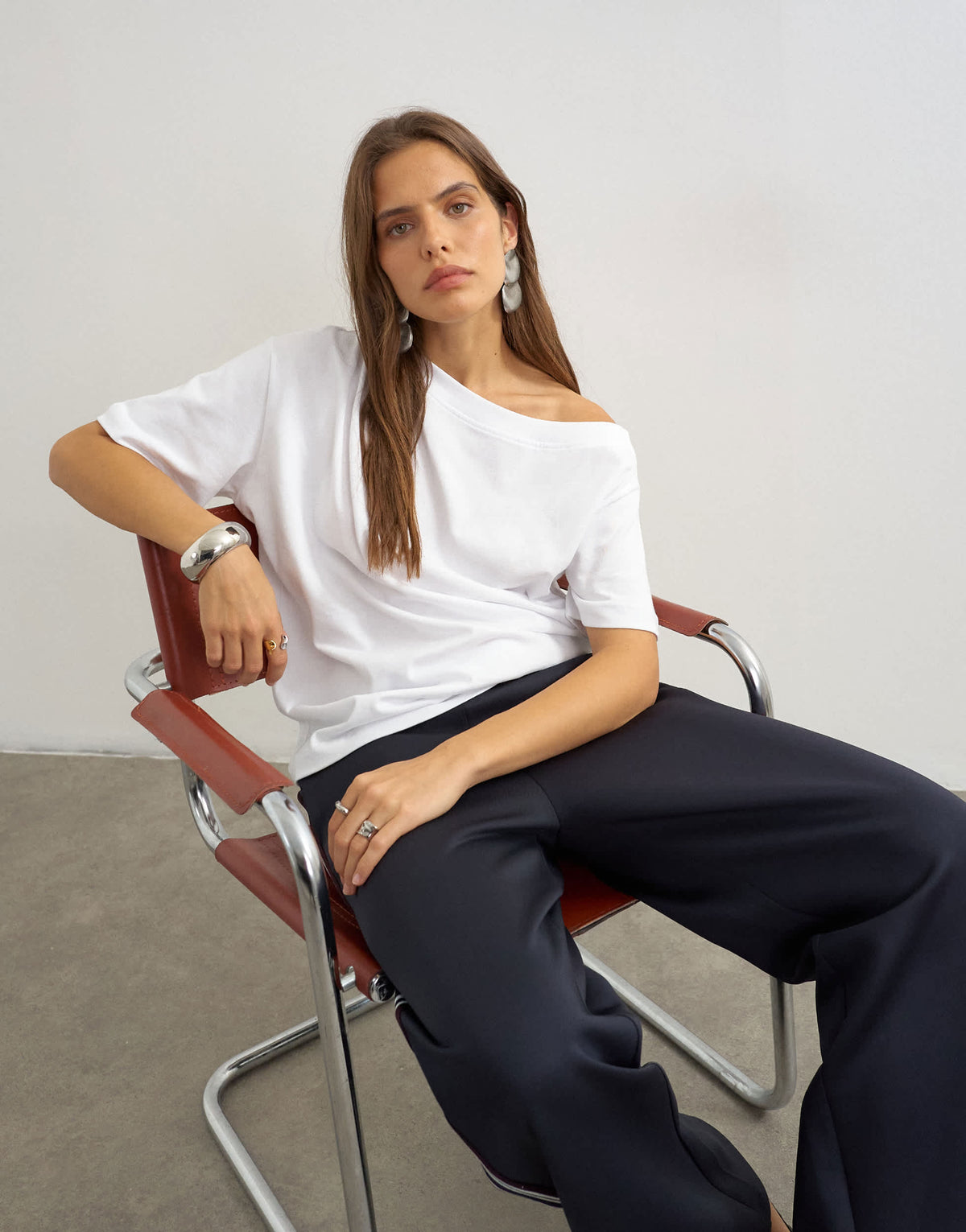 Topshop fallen shoulder t-shirt in white