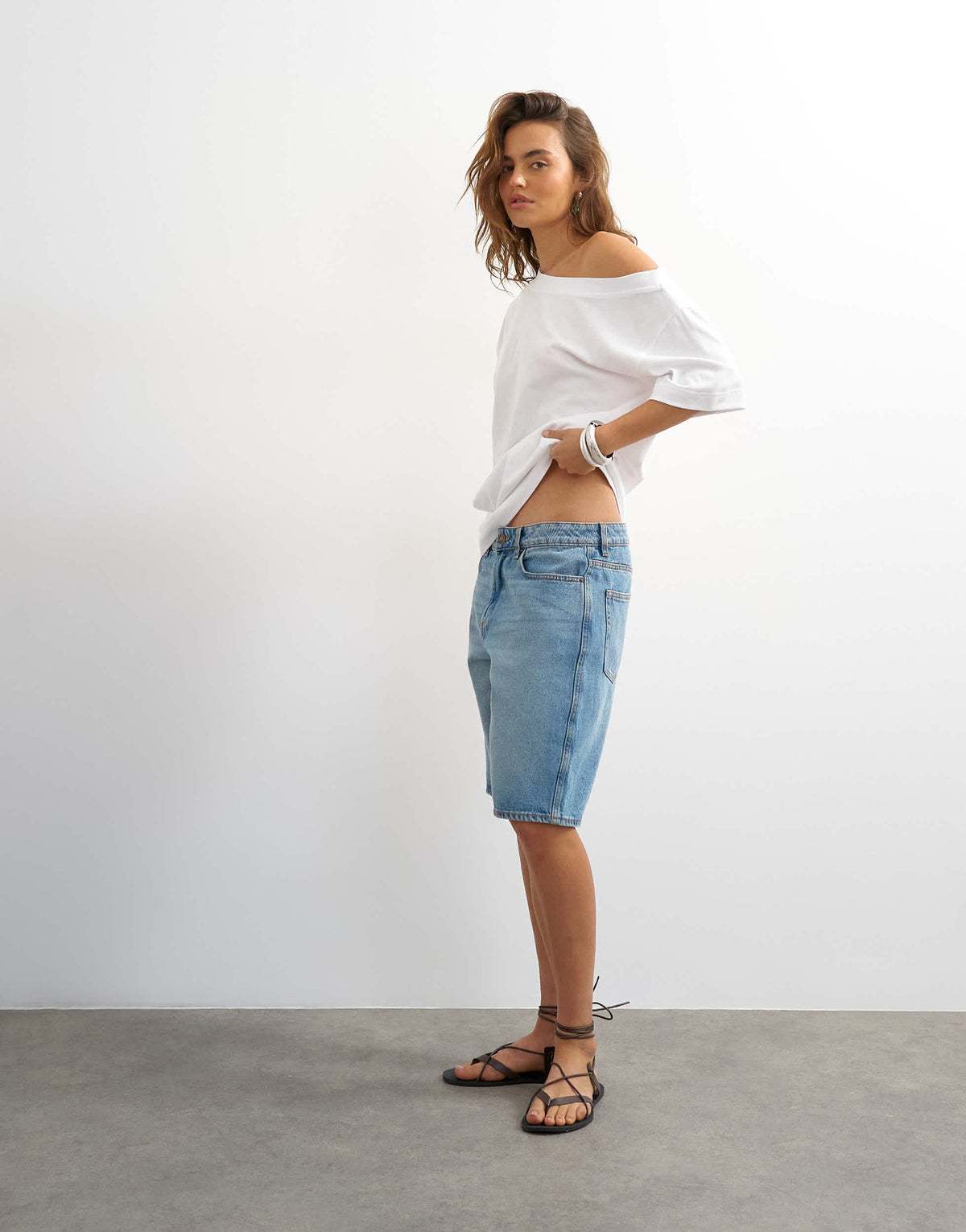 Topshop fallen shoulder t-shirt in white