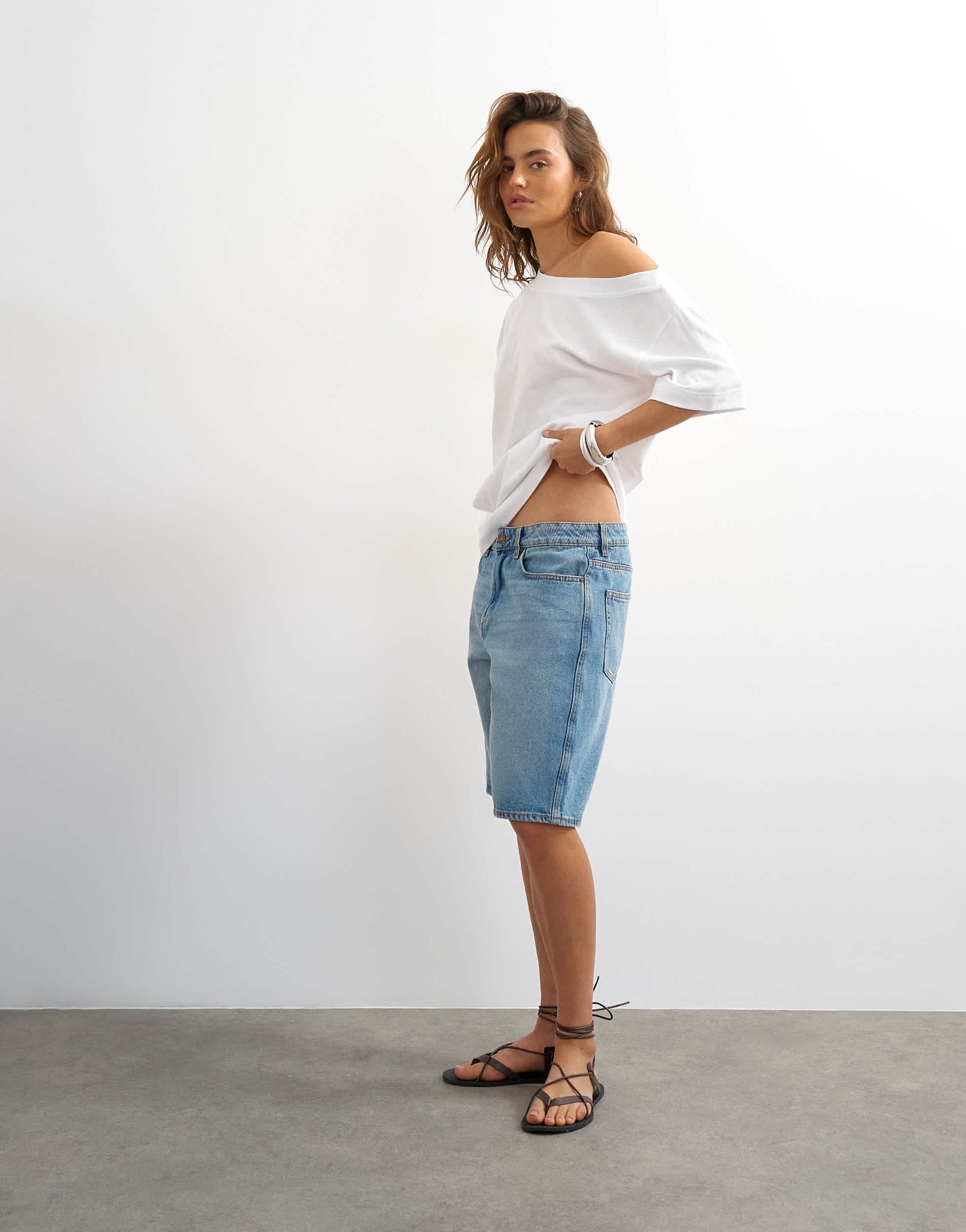 Topshop fallen shoulder t-shirt in white