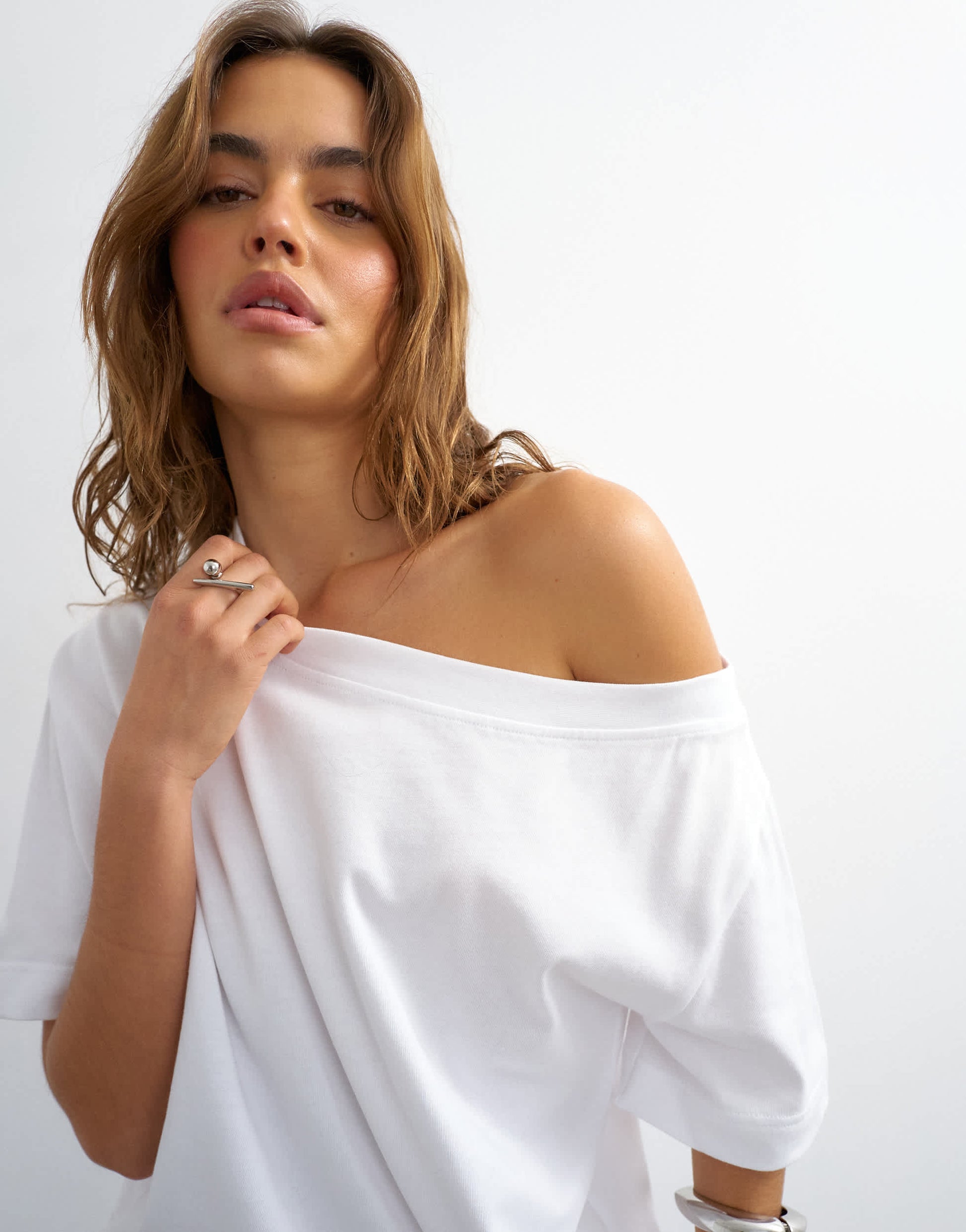 Topshop fallen shoulder t-shirt in white