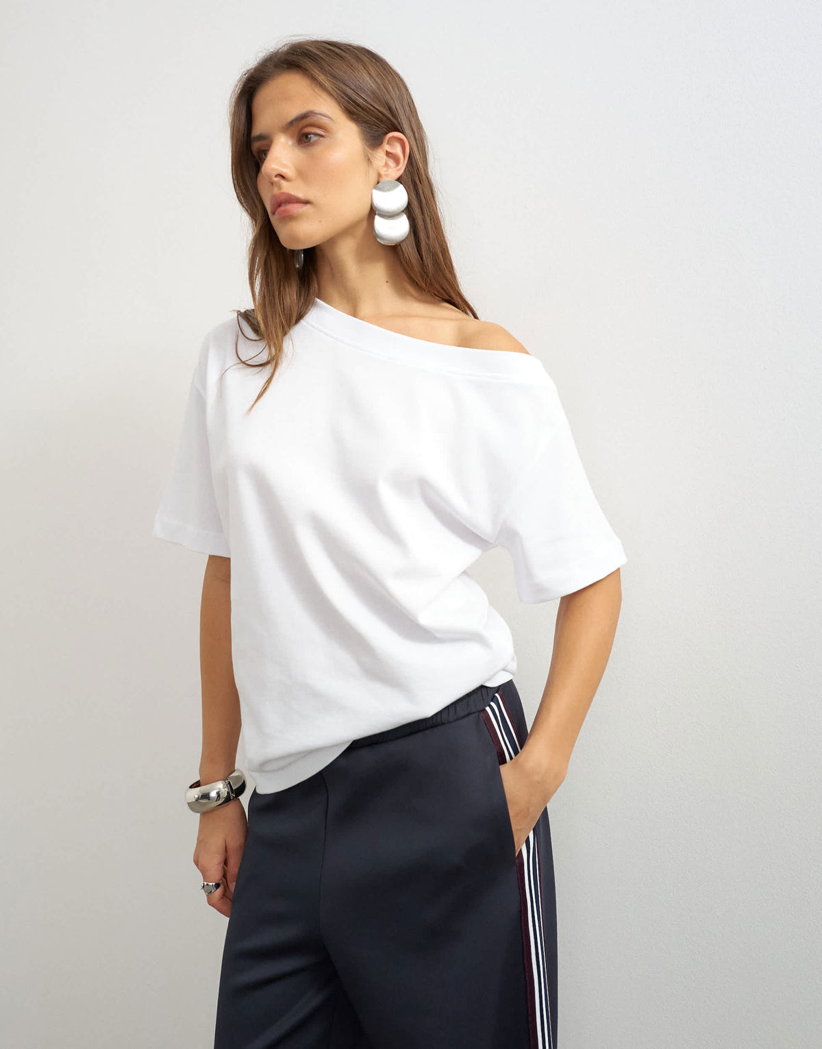 Topshop fallen shoulder t-shirt in white