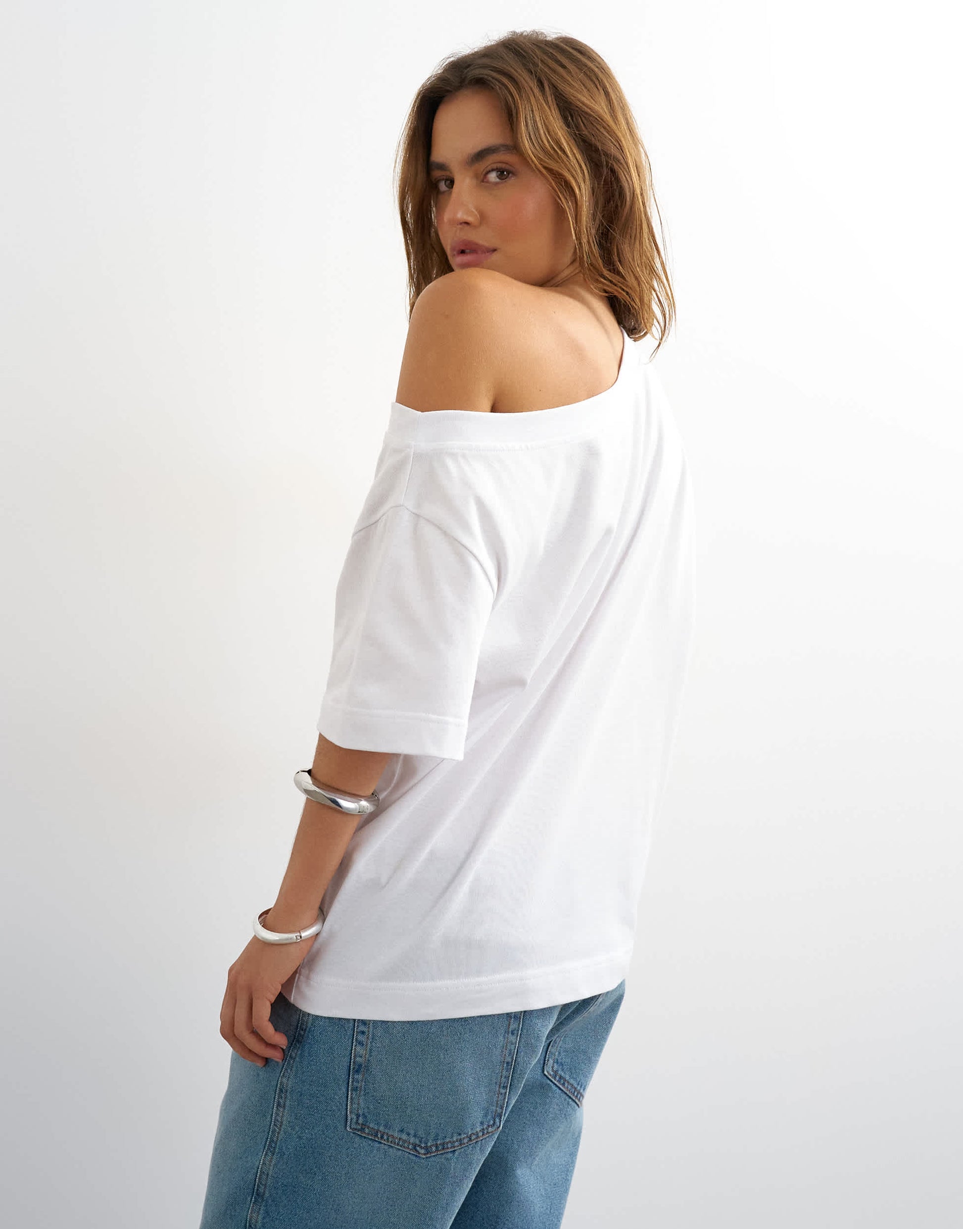 Topshop fallen shoulder t-shirt in white