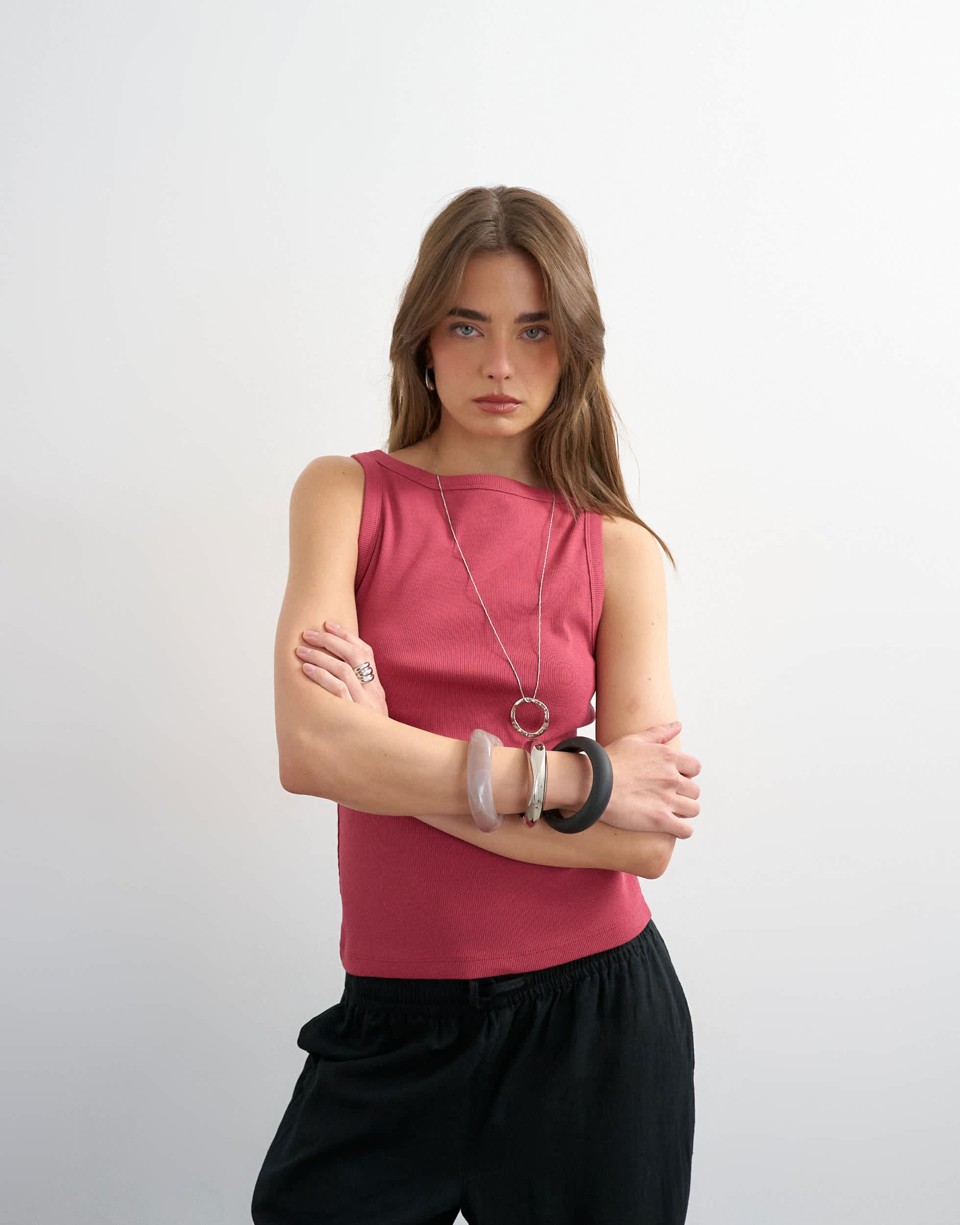 Topshop slash neck racer vest in berry