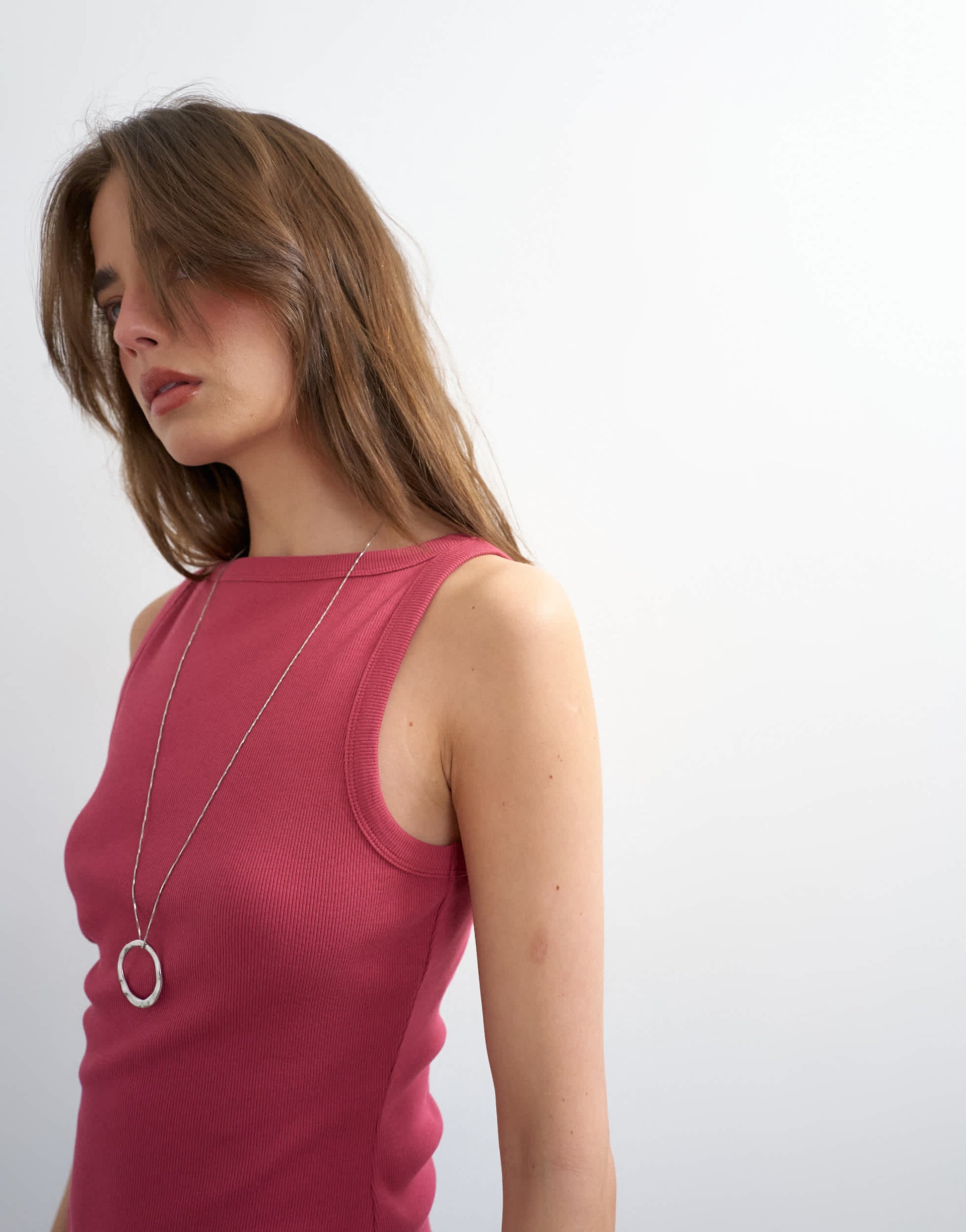 Topshop slash neck racer vest in berry