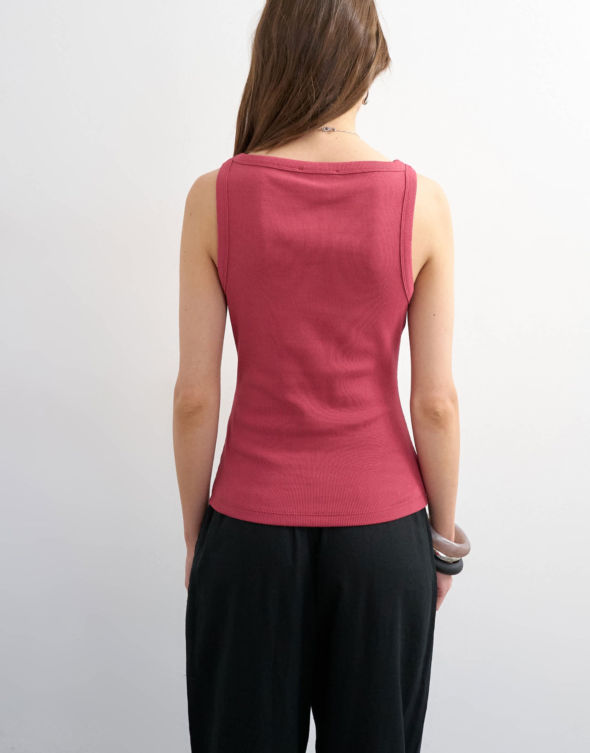 Topshop slash neck racer vest in berry