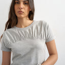 Topshop gathered yoke cap sleeve t-shirt in grey marl