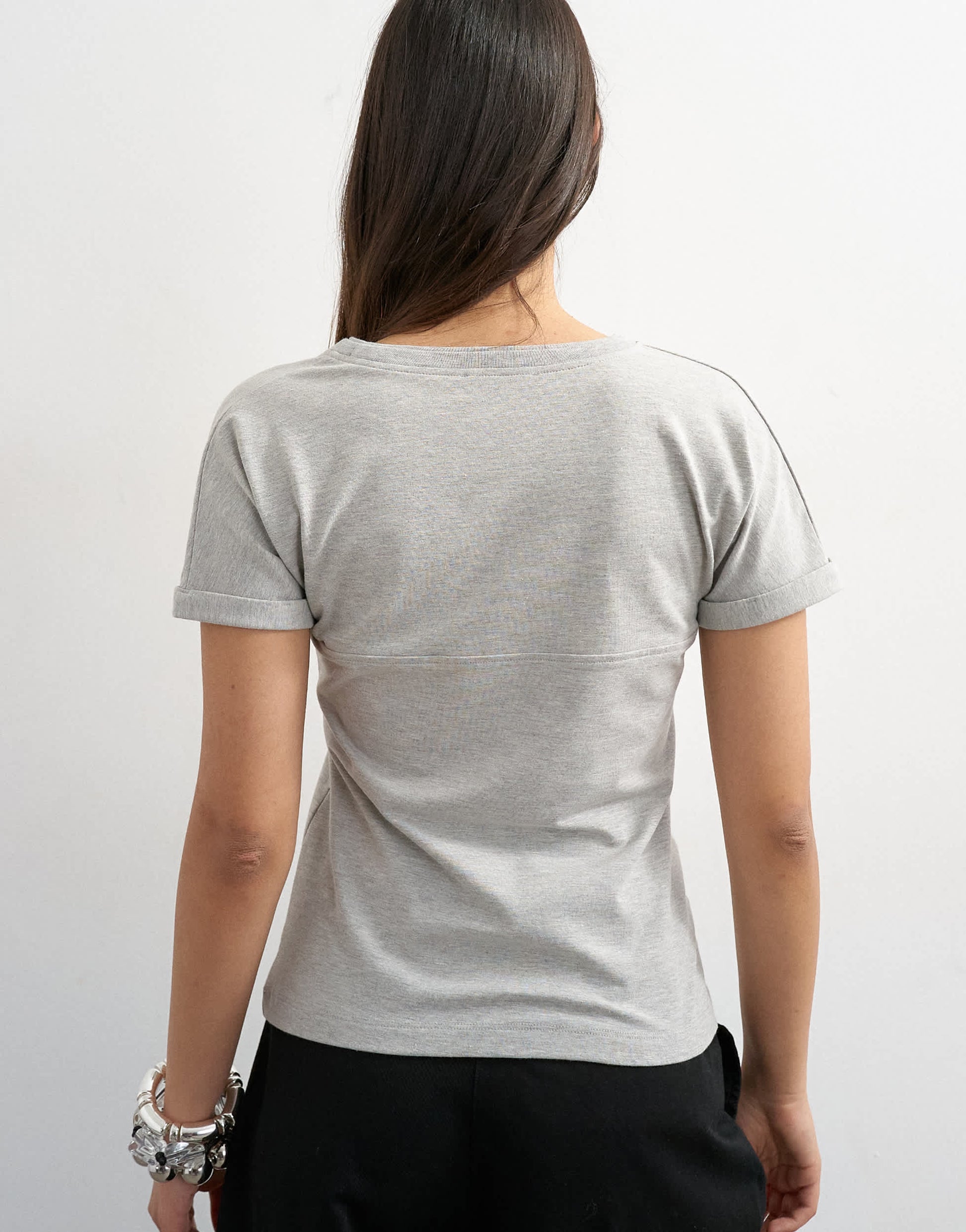 Topshop gathered yoke cap sleeve t-shirt in grey marl