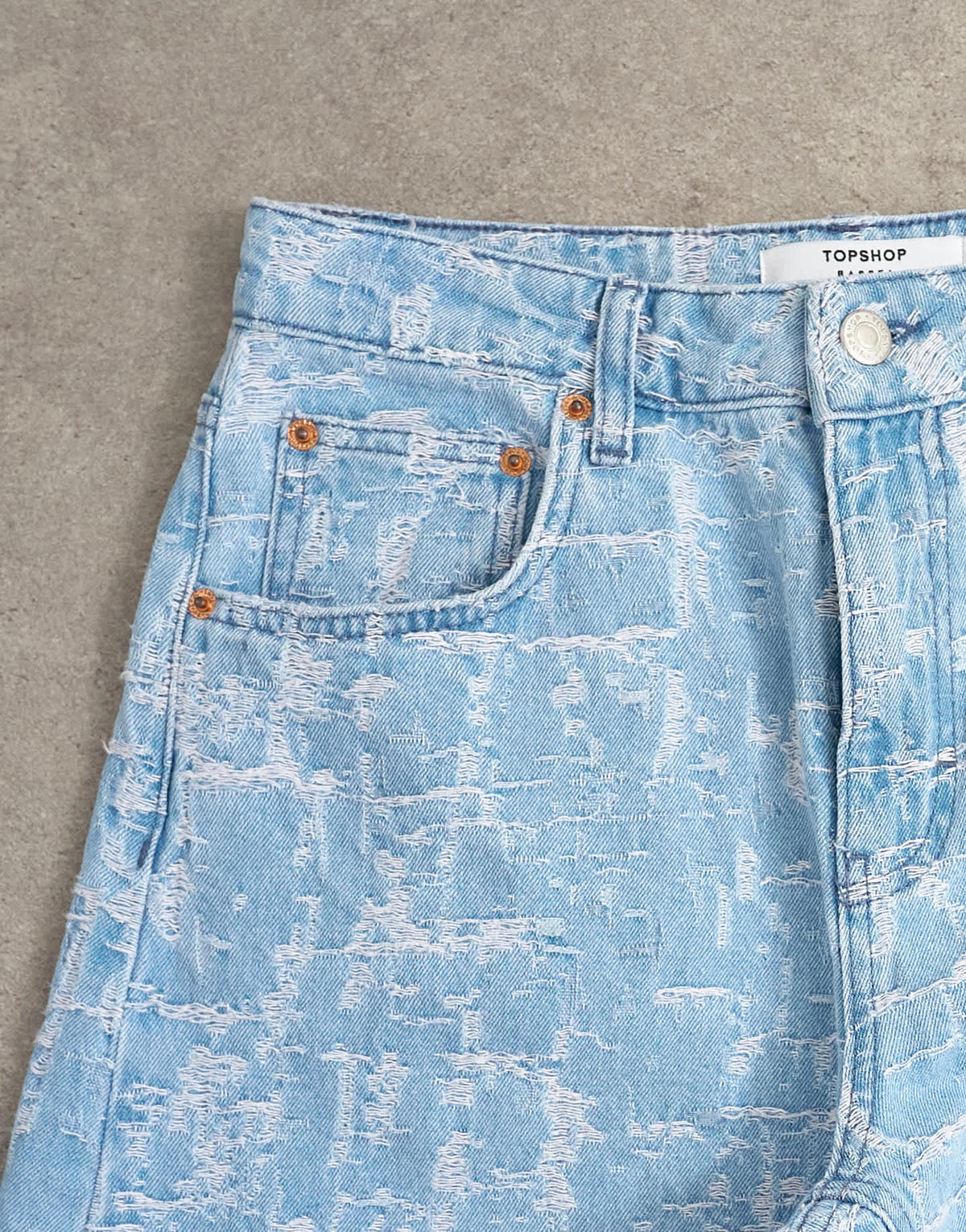 Topshop Barrel mid rise jean ultra-distressed bleach