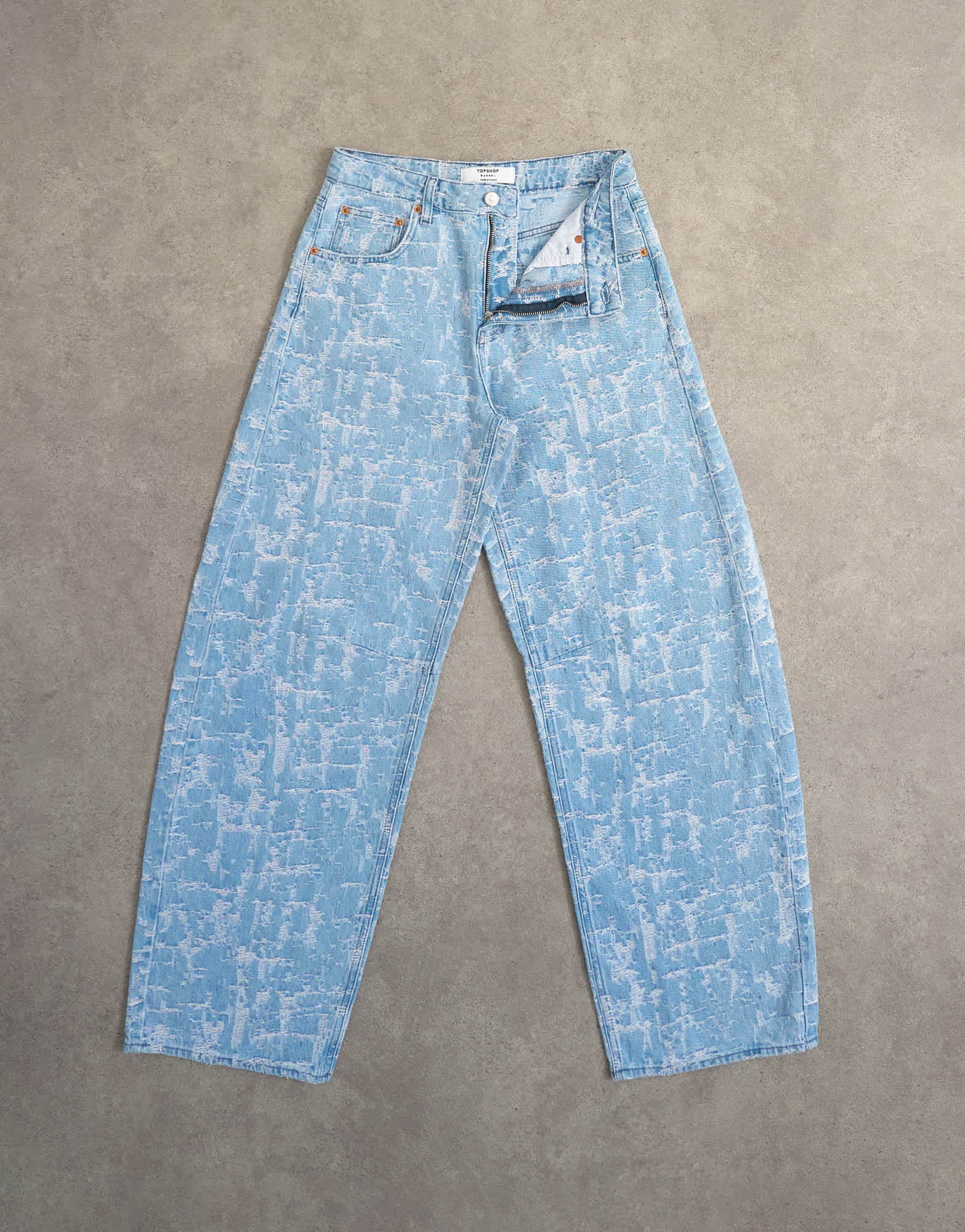 Topshop Barrel mid rise jean ultra-distressed bleach