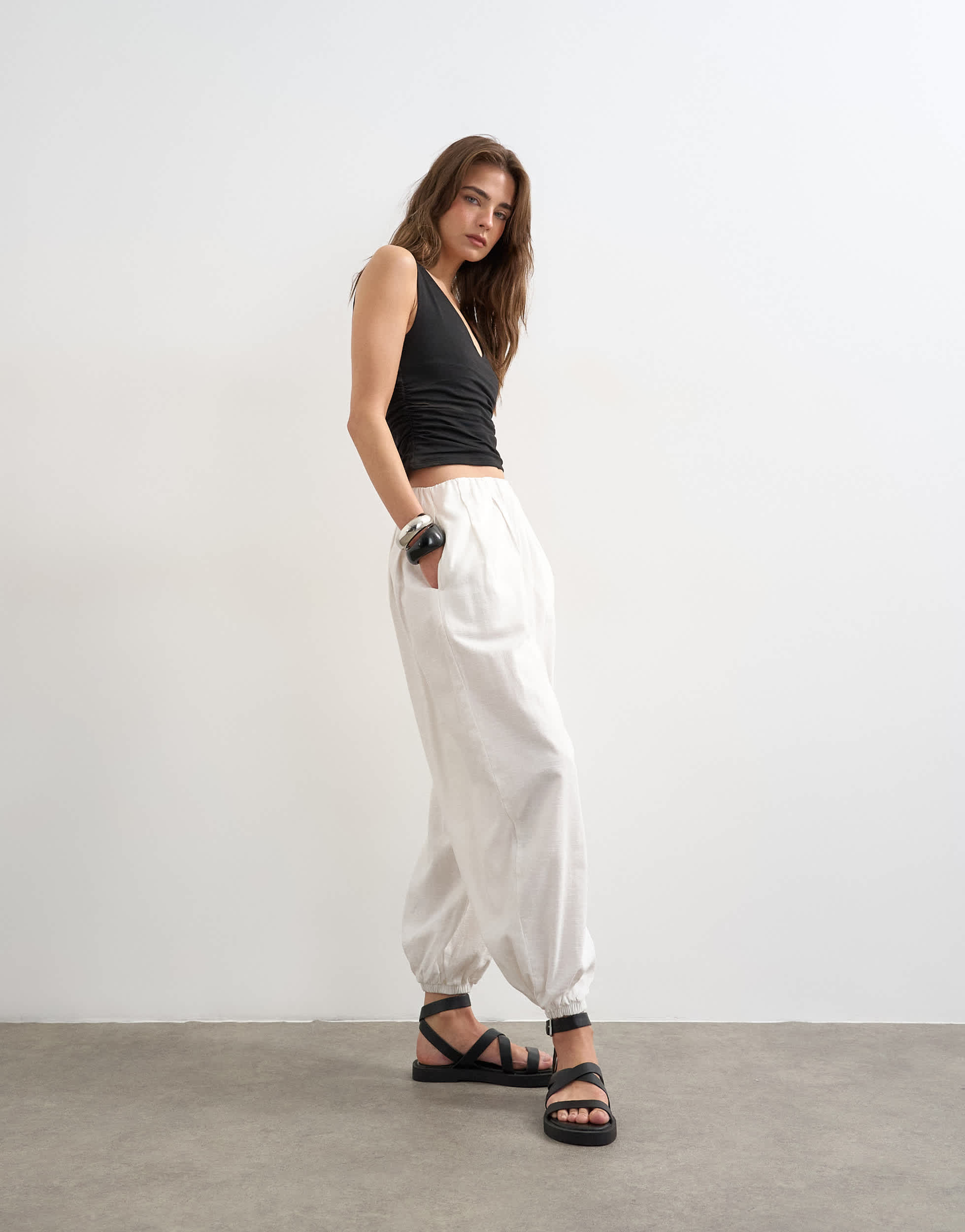Topshop balloon trouser in white
