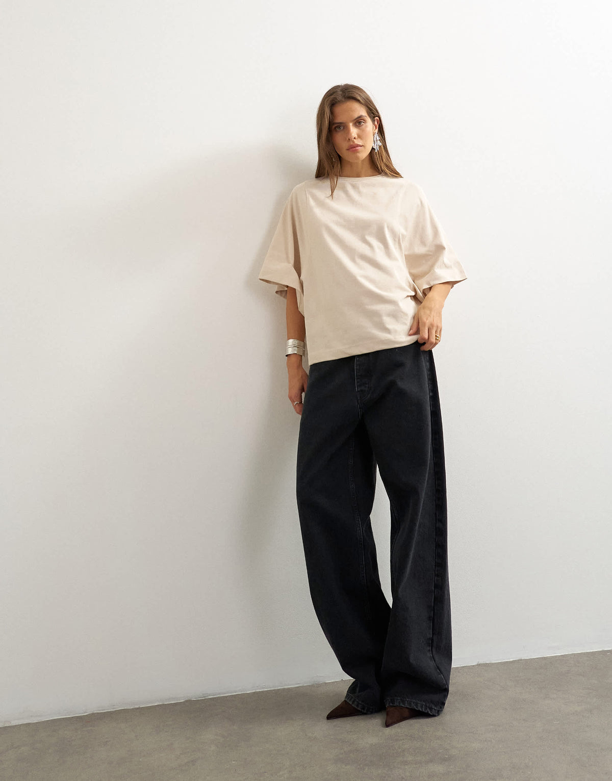 Topshop batwing t-shirt in stone