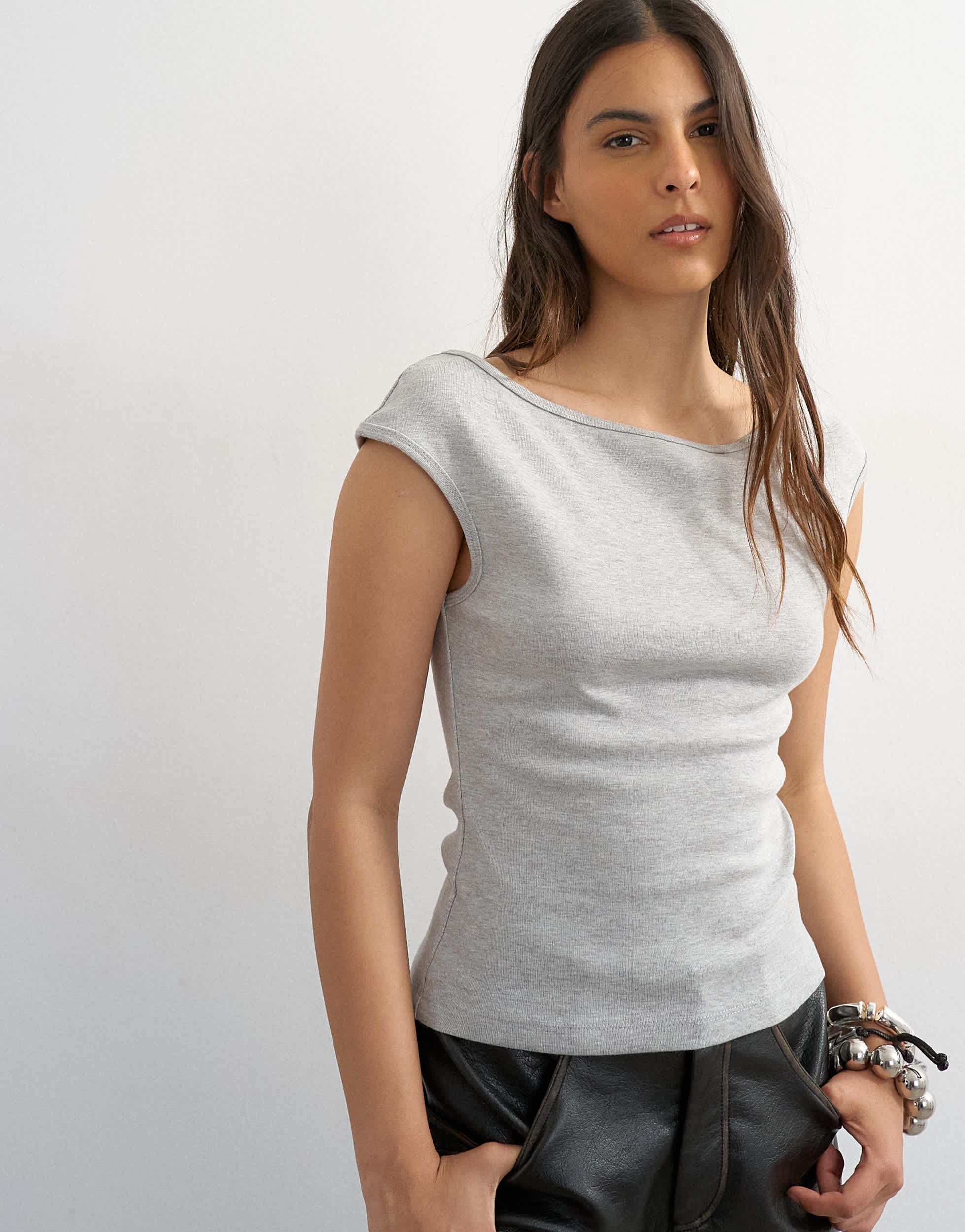 Topshop 90's boat neck vest in grey marl