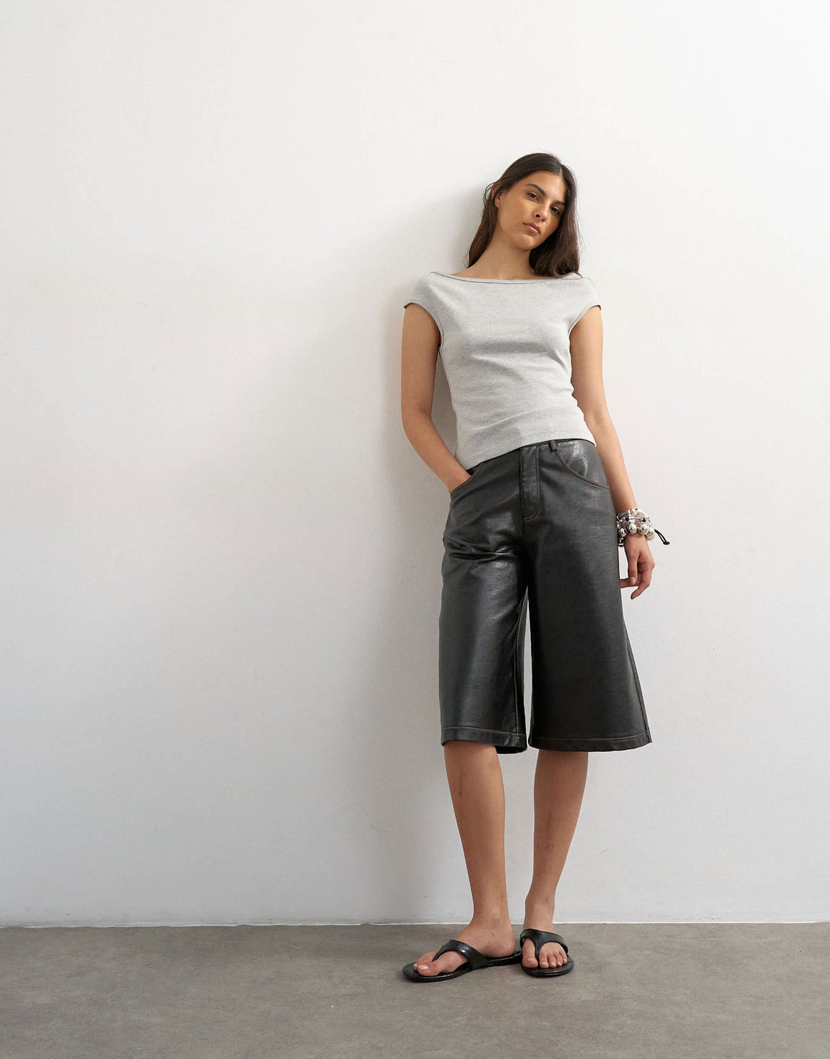 Topshop 90's boat neck vest in grey marl