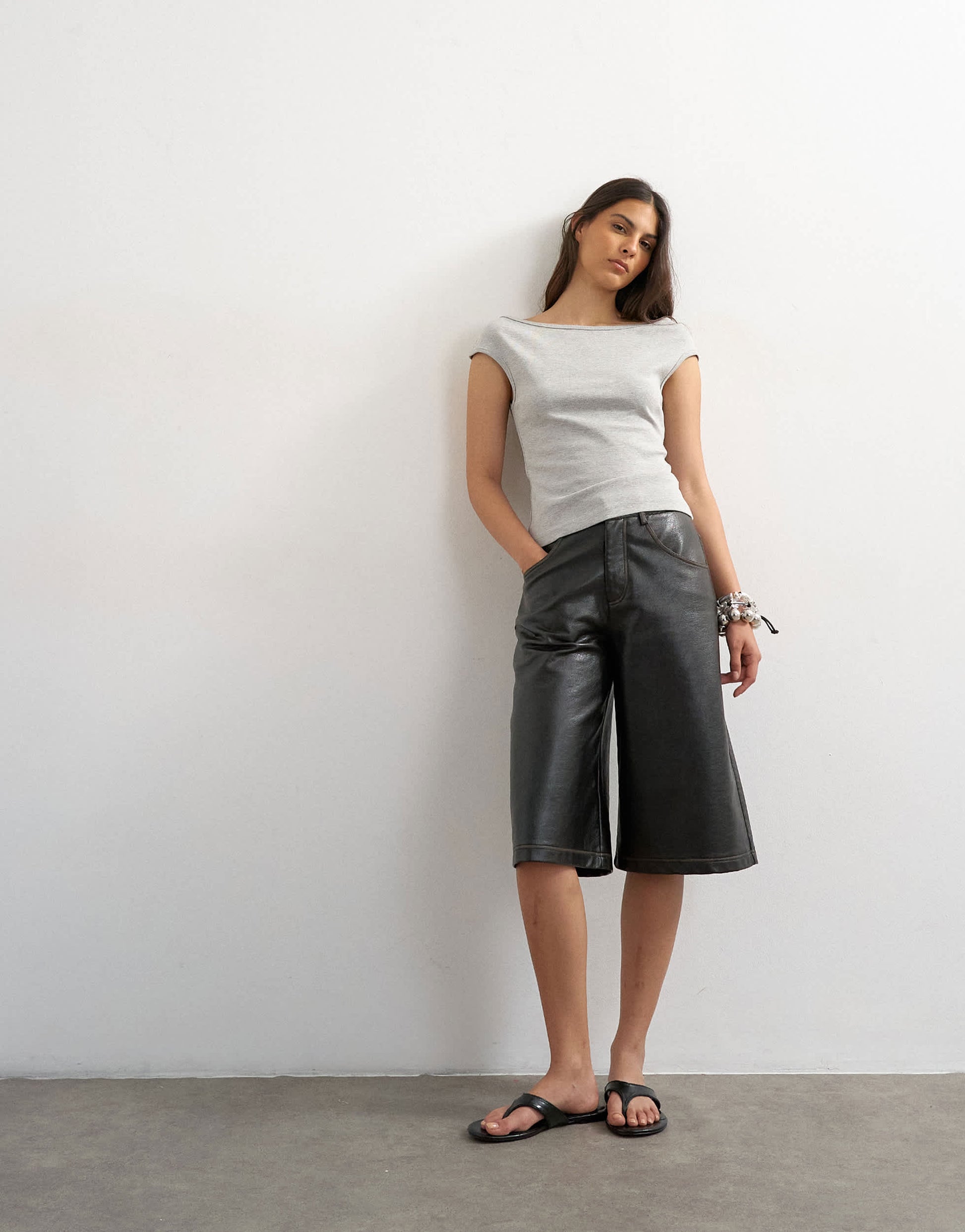 Topshop 90's boat neck vest in grey marl