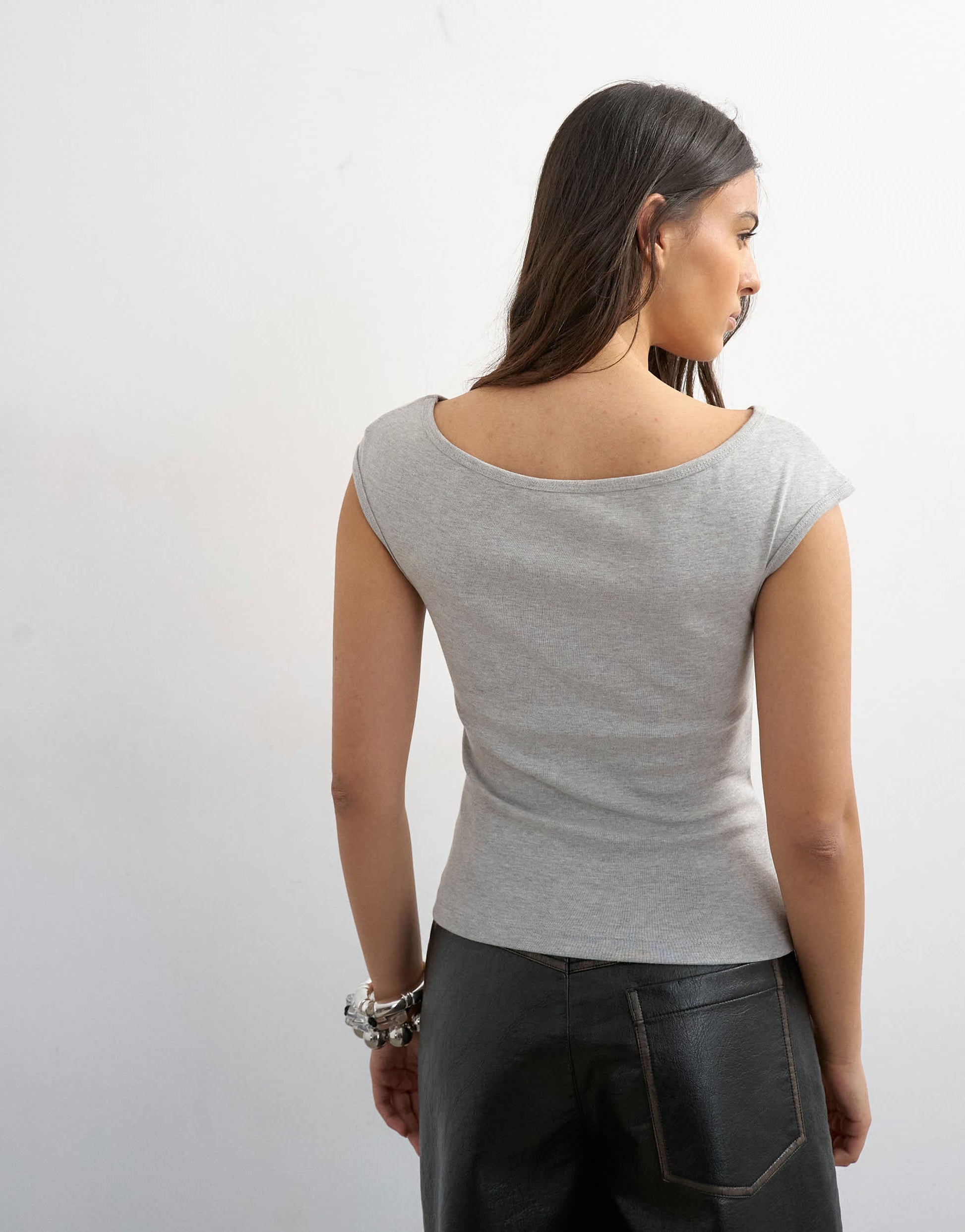 Topshop 90's boat neck vest in grey marl