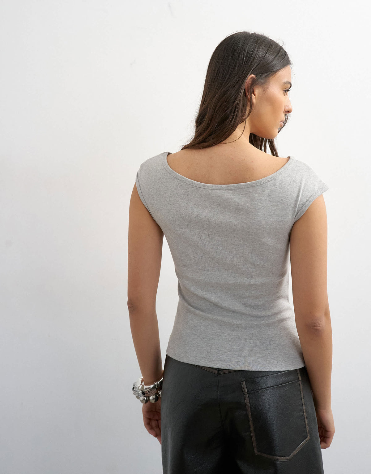 Topshop 90's boat neck vest in grey marl