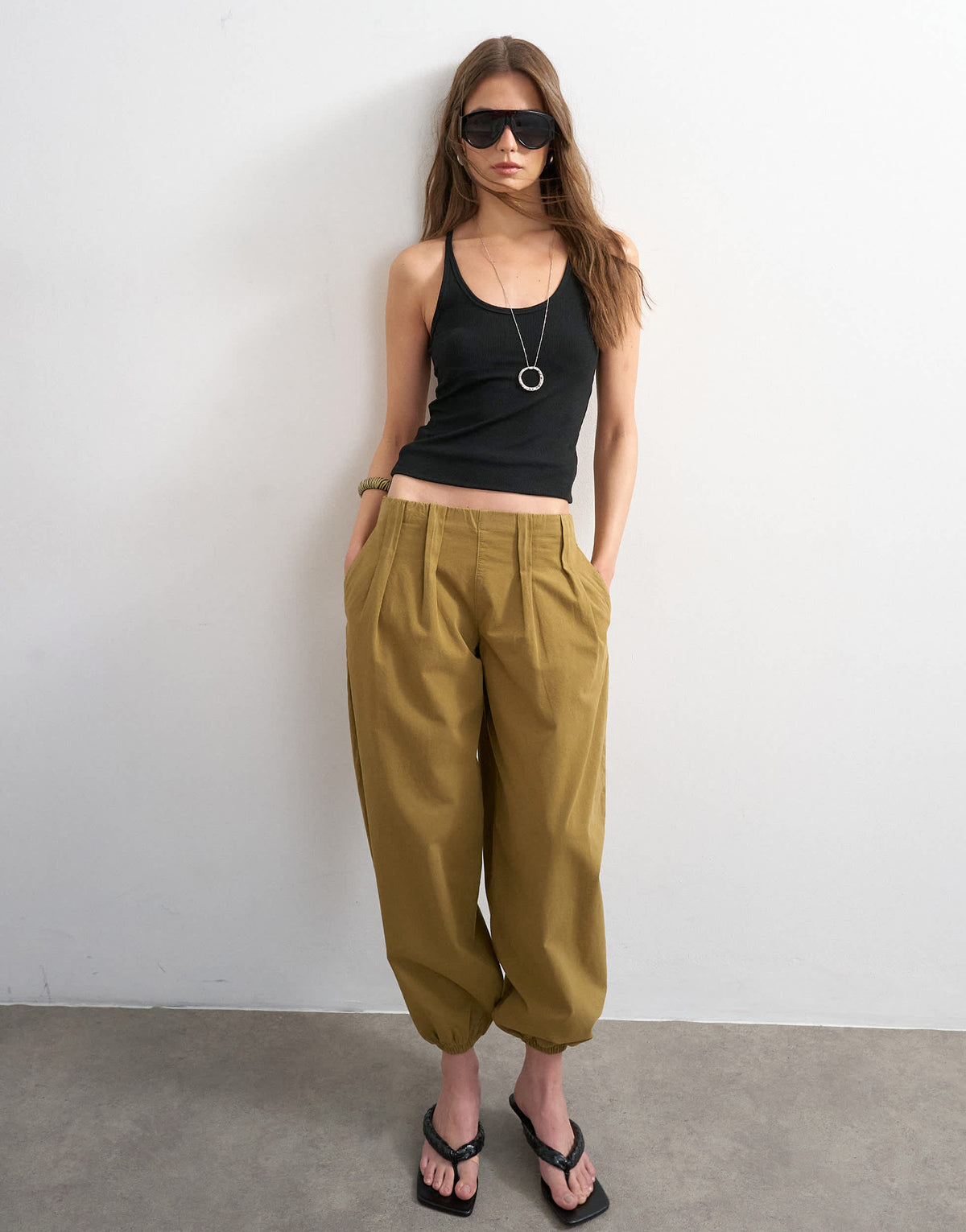 Topshop poplin balloon trouser in khaki