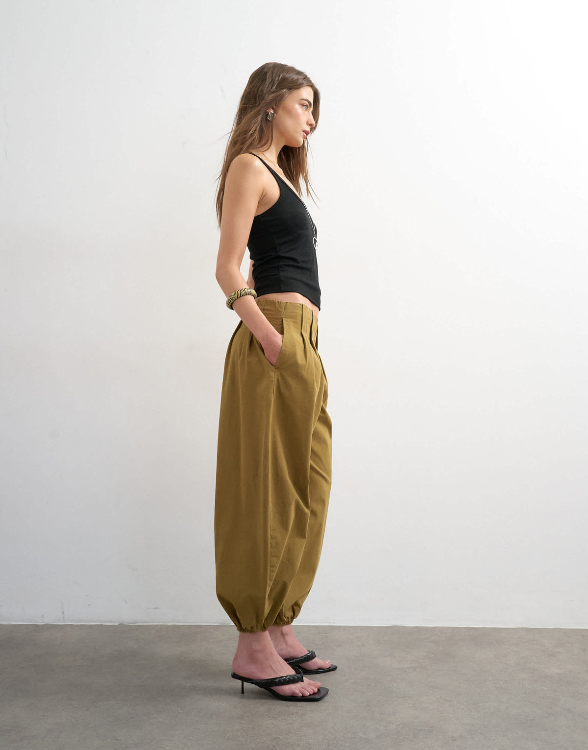 Topshop poplin balloon trouser in khaki