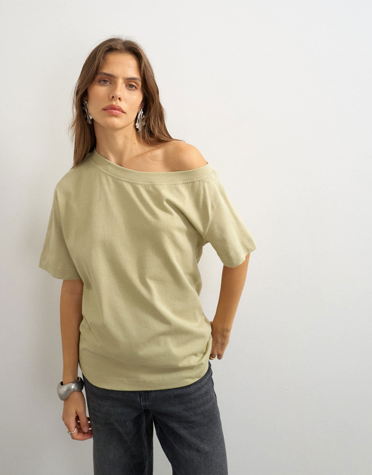 Topshop fallen shoulder t-shirt in khaki