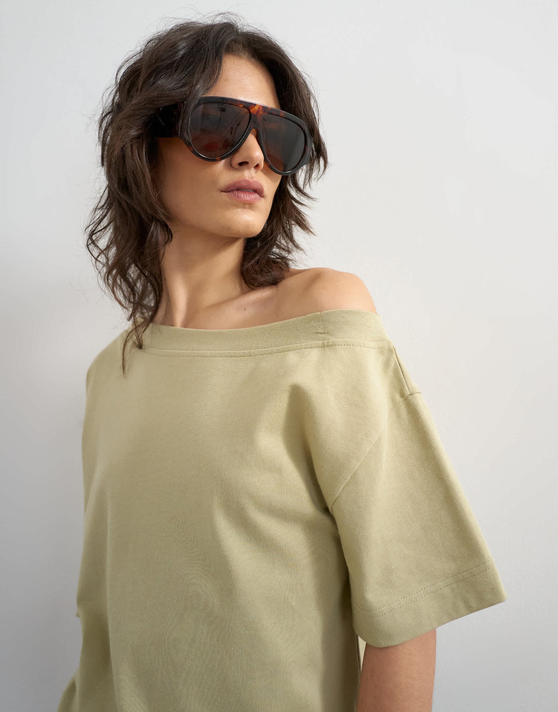 Topshop fallen shoulder t-shirt in khaki