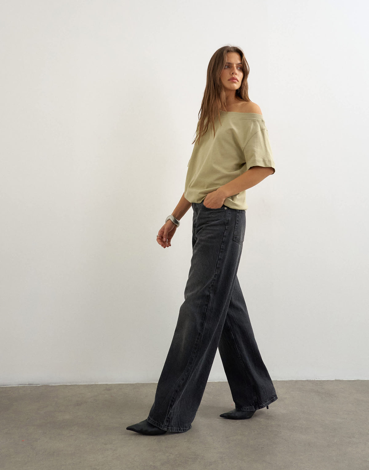 Topshop fallen shoulder t-shirt in khaki