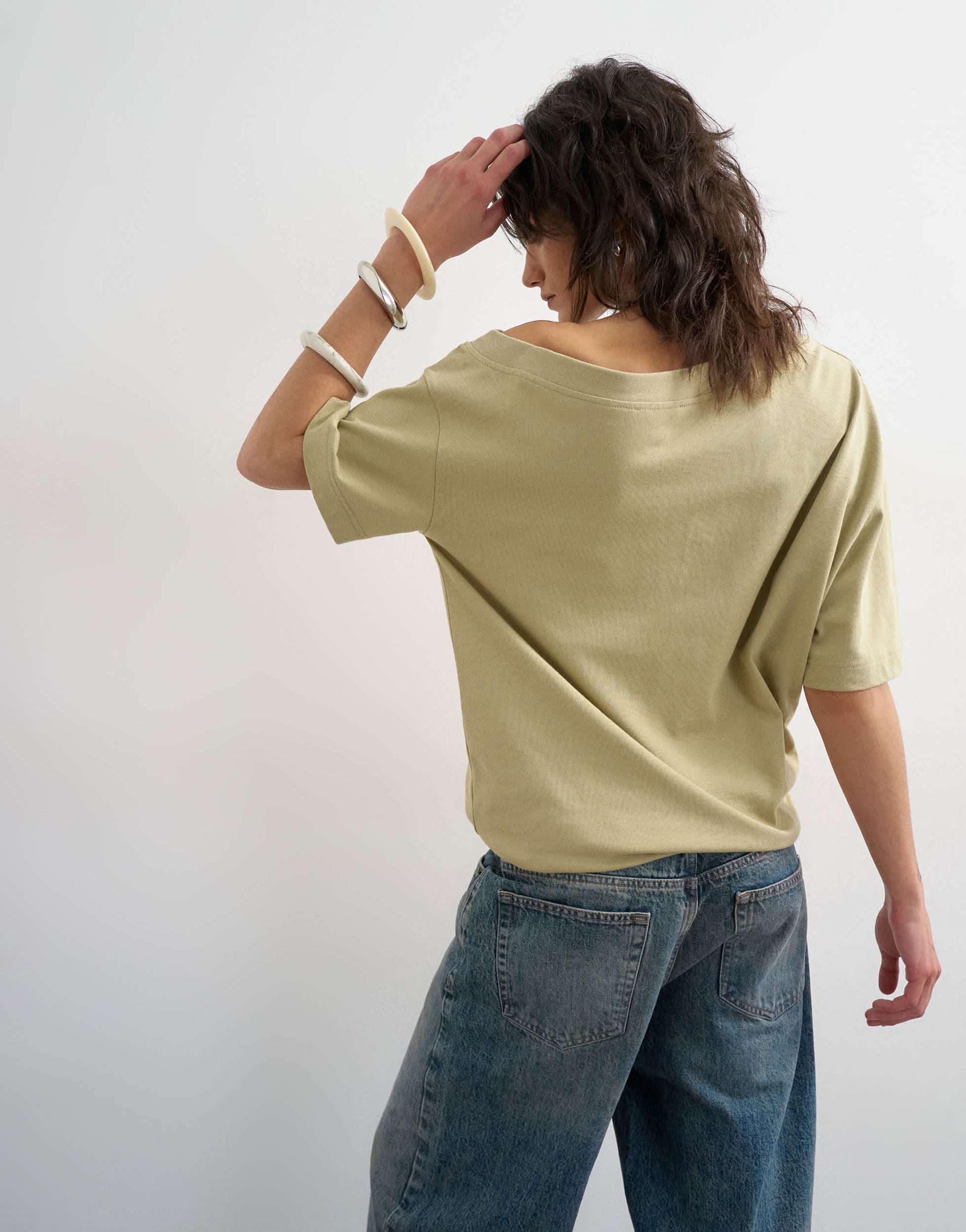 Topshop fallen shoulder t-shirt in khaki