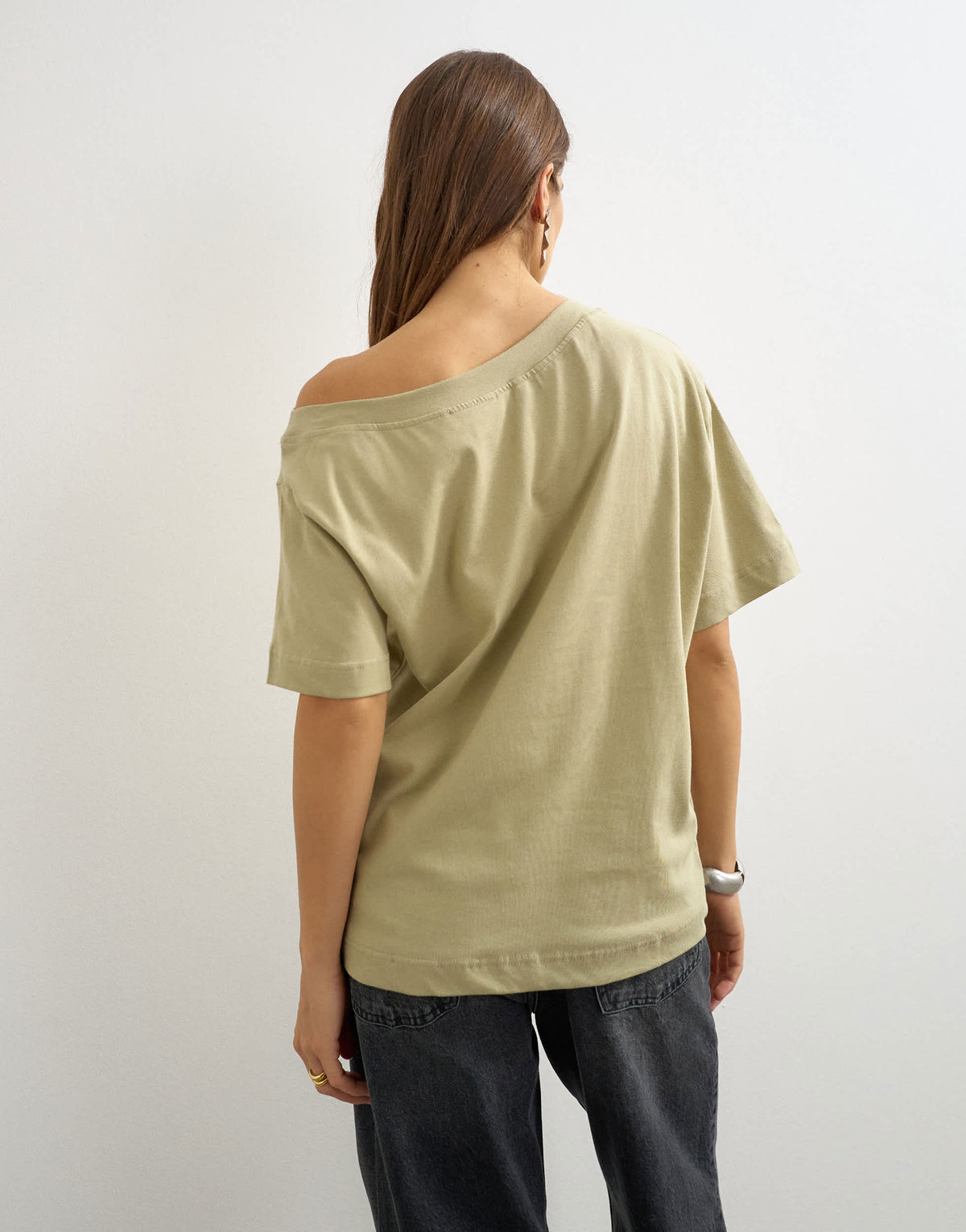 Topshop fallen shoulder t-shirt in khaki